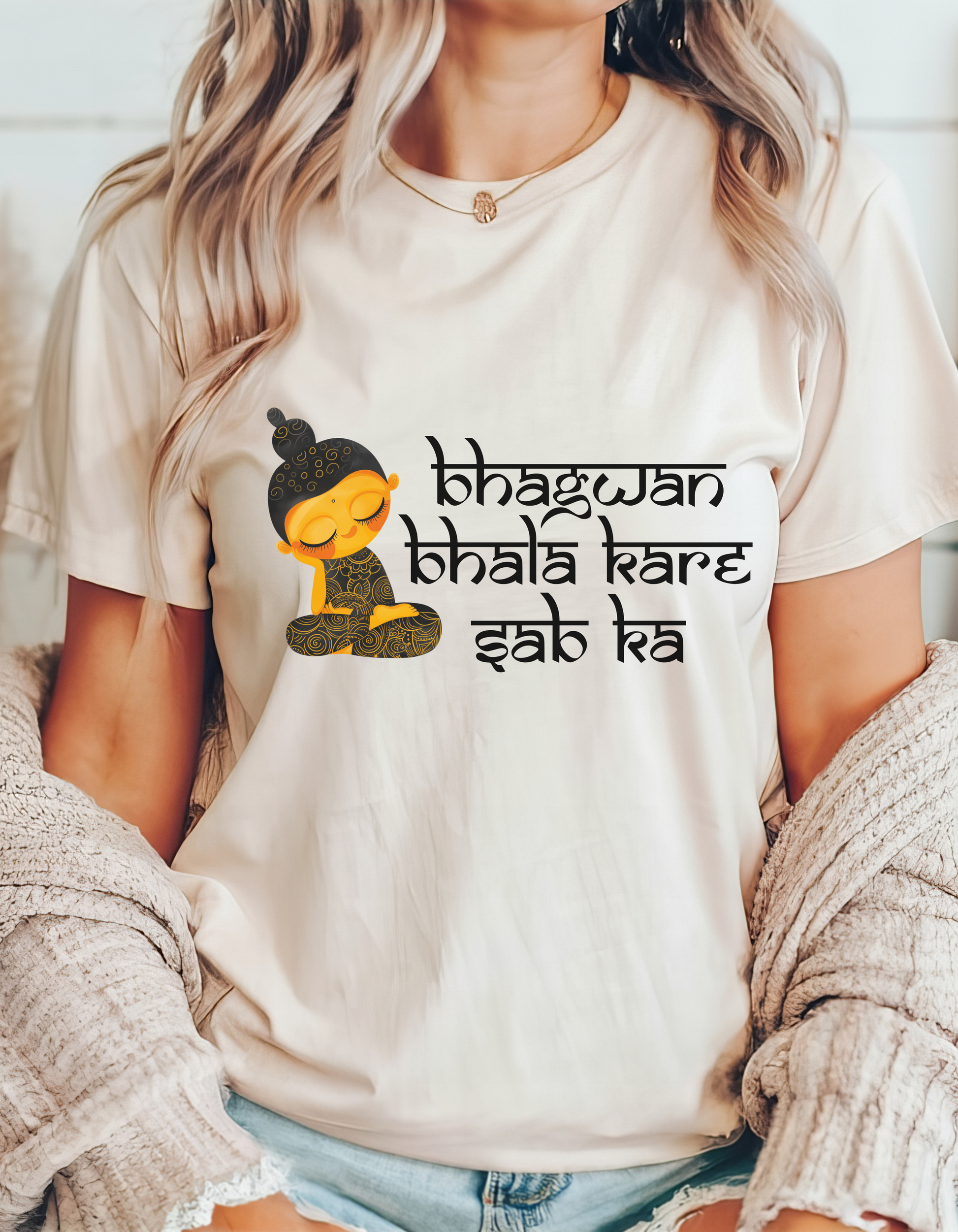 Bhagwan Bhala Kare Sab Ka Hindi Prayer Shirt T-Shirt Lifestyle Mockup | Nutty Designs