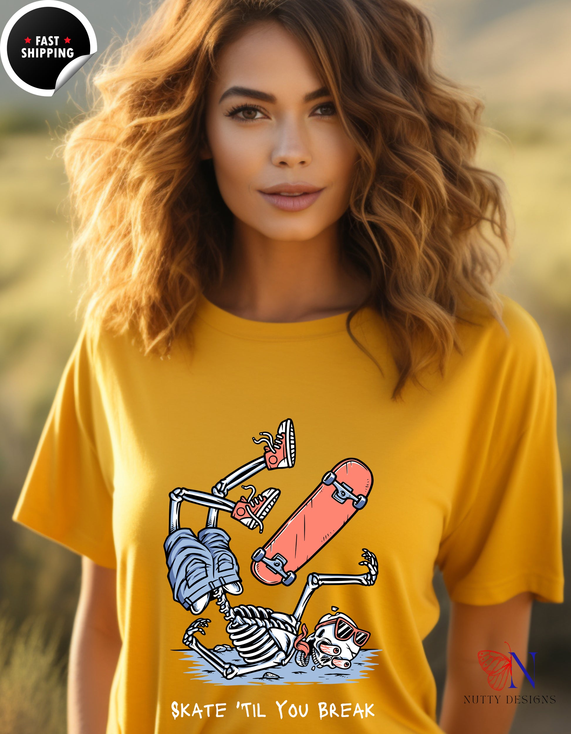 Skate Till You Break — Skateboard Shirt for Skaters T-Shirt Lifestyle Mockup | Nutty Designs