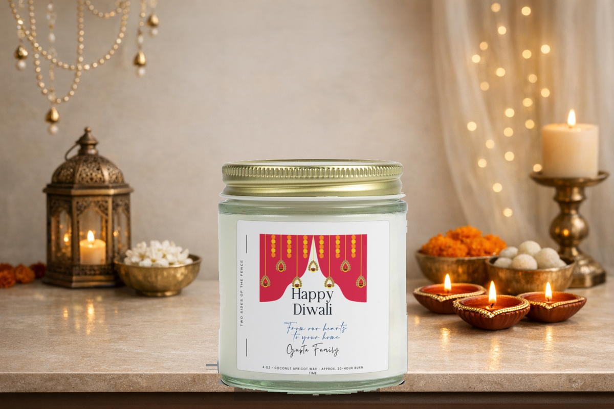 Personalized Diwali Candle – Toran From Our Hearts to Your Home, Custom Family Name, 4 oz or 9 oz