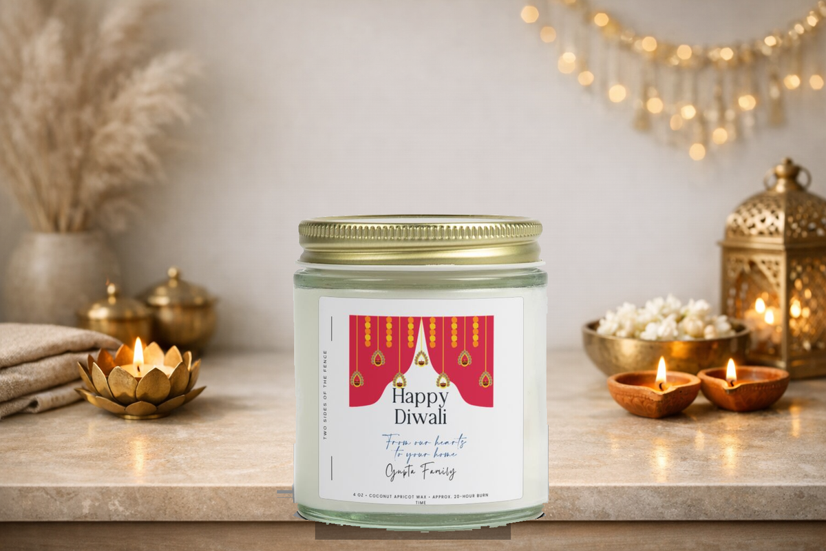 Personalized Diwali Candle – Toran From Our Hearts to Your Home, Custom Family Name, 4 oz or 9 oz