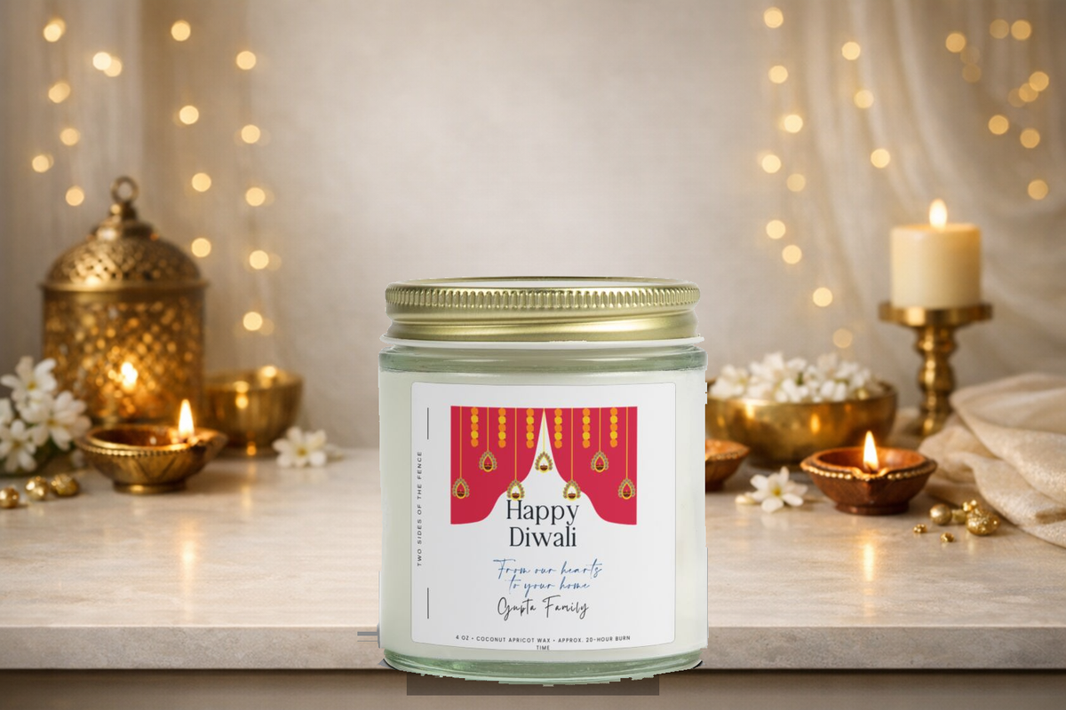 Personalized Diwali Candle – Toran From Our Hearts to Your Home, Custom Family Name, 4 oz or 9 oz