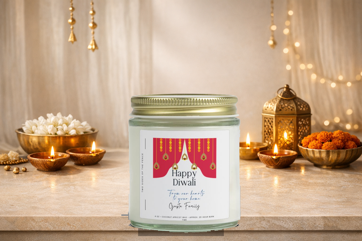 Personalized Diwali Candle – Toran From Our Hearts to Your Home, Custom Family Name, 4 oz or 9 oz