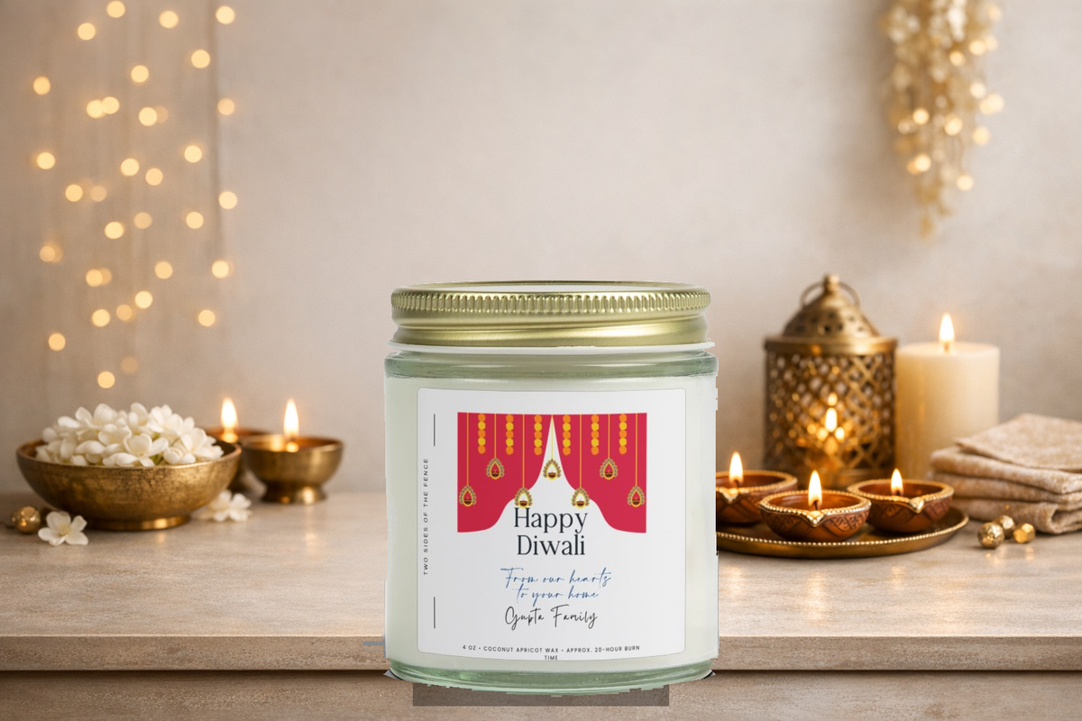 Personalized Diwali Candle – Toran From Our Hearts to Your Home, Custom Family Name, 4 oz or 9 oz