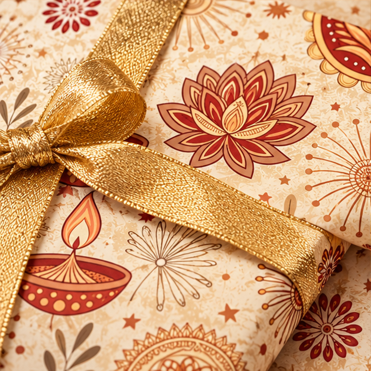 Diwali Wrapping Paper Roll - Minimal Ivory Diyas & Florals Gift Wrap