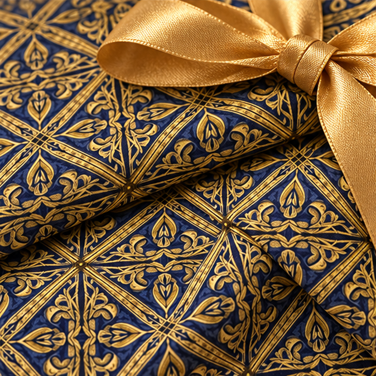 Diwali Wrapping Paper Roll - Navy Gold Lattice Indian Gift Wrap