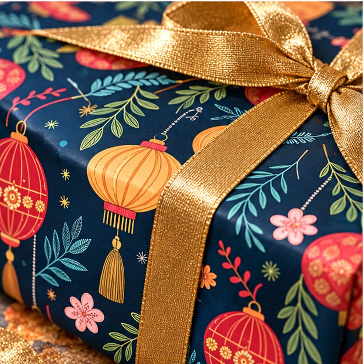 Diwali Wrapping Paper Roll - Navy Hanging Lanterns Indian Gift Wrap