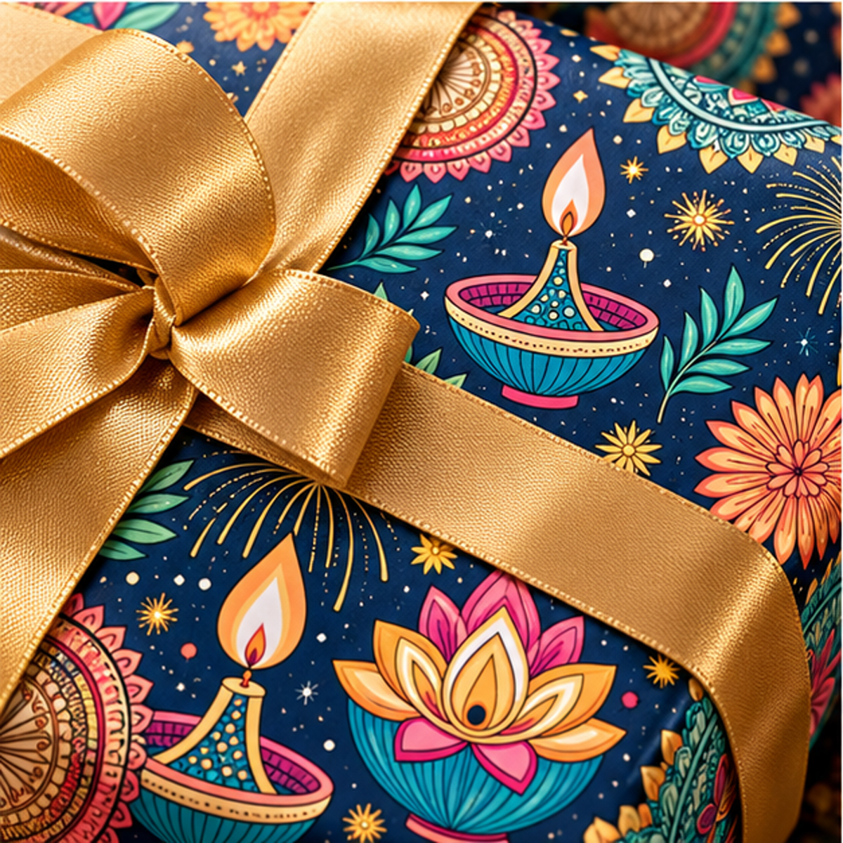 Diwali Wrapping Paper Roll - Teal Diyas & Fireworks Gift Wrap