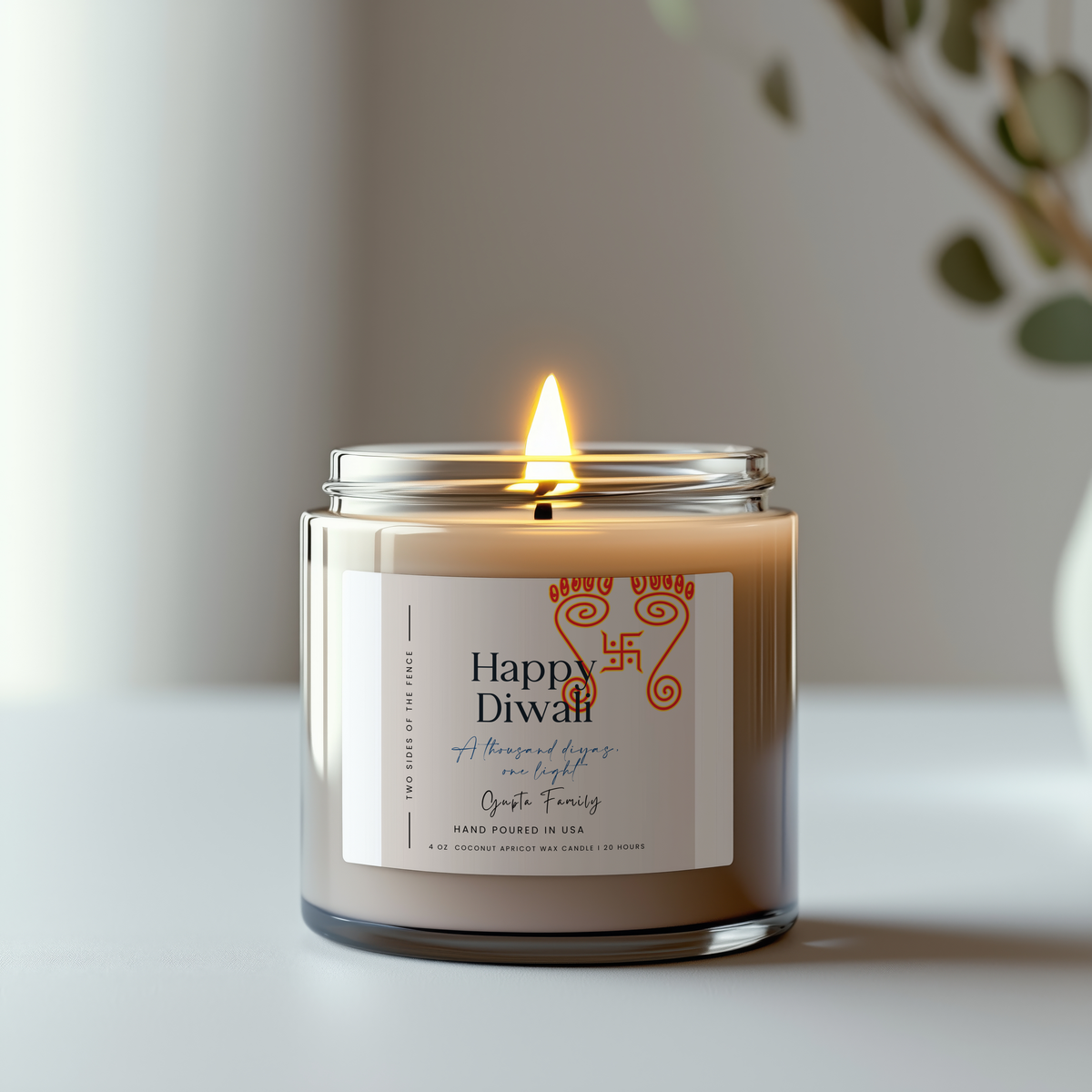 Personalized Diwali Candle - Devi Ma Festival Gift, Custom Family Name, 4 oz or 9 oz