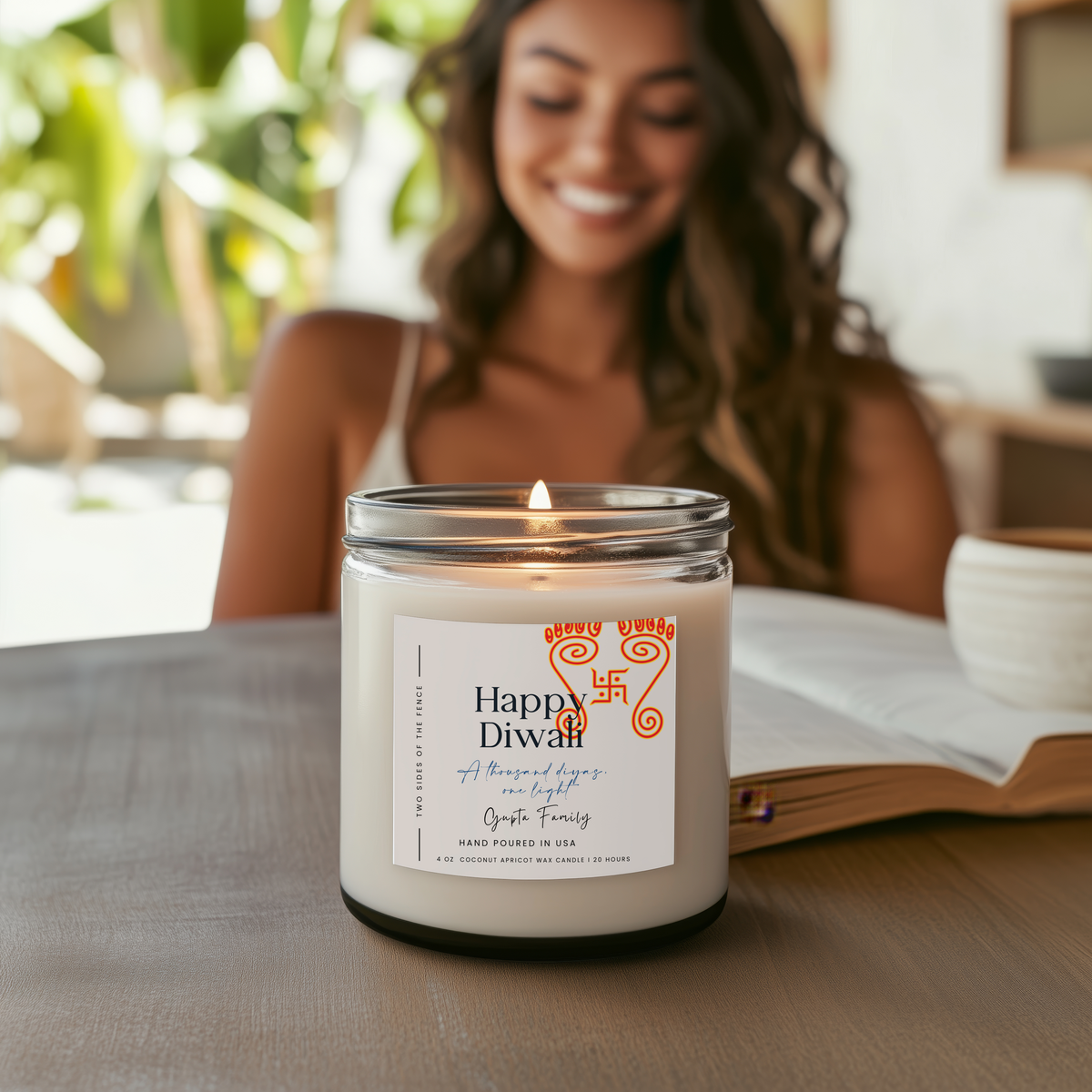 Personalized Diwali Candle - Devi Ma Festival Gift, Custom Family Name, 4 oz or 9 oz