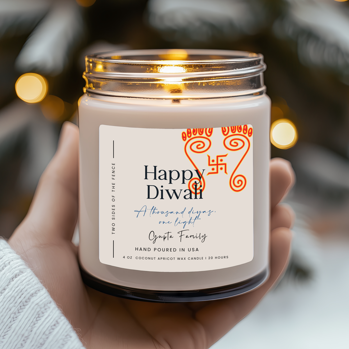 Personalized Diwali Candle - Devi Ma Festival Gift, Custom Family Name, 4 oz or 9 oz