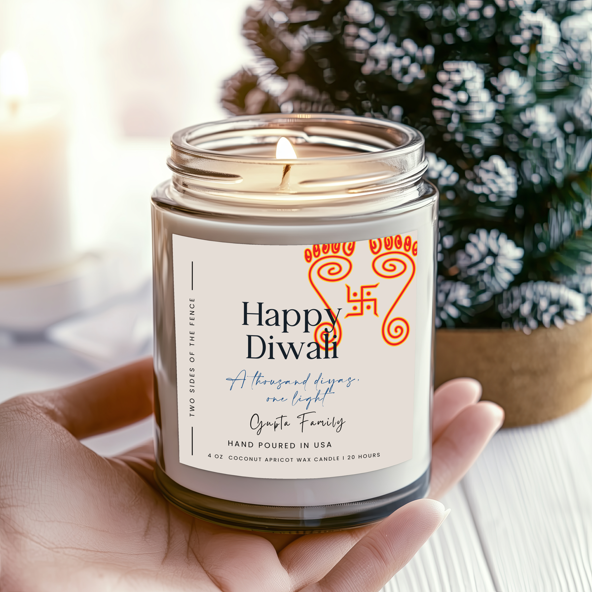Personalized Diwali Candle - Devi Ma Festival Gift, Custom Family Name, 4 oz or 9 oz