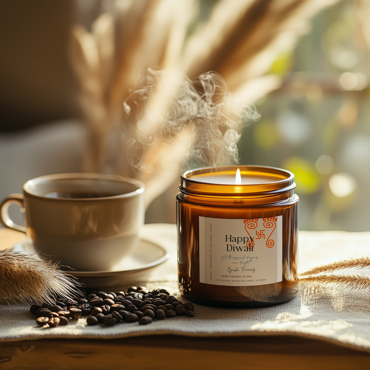 Personalized Diwali Candle - Devi Ma Festival Gift, Custom Family Name, 4 oz or 9 oz