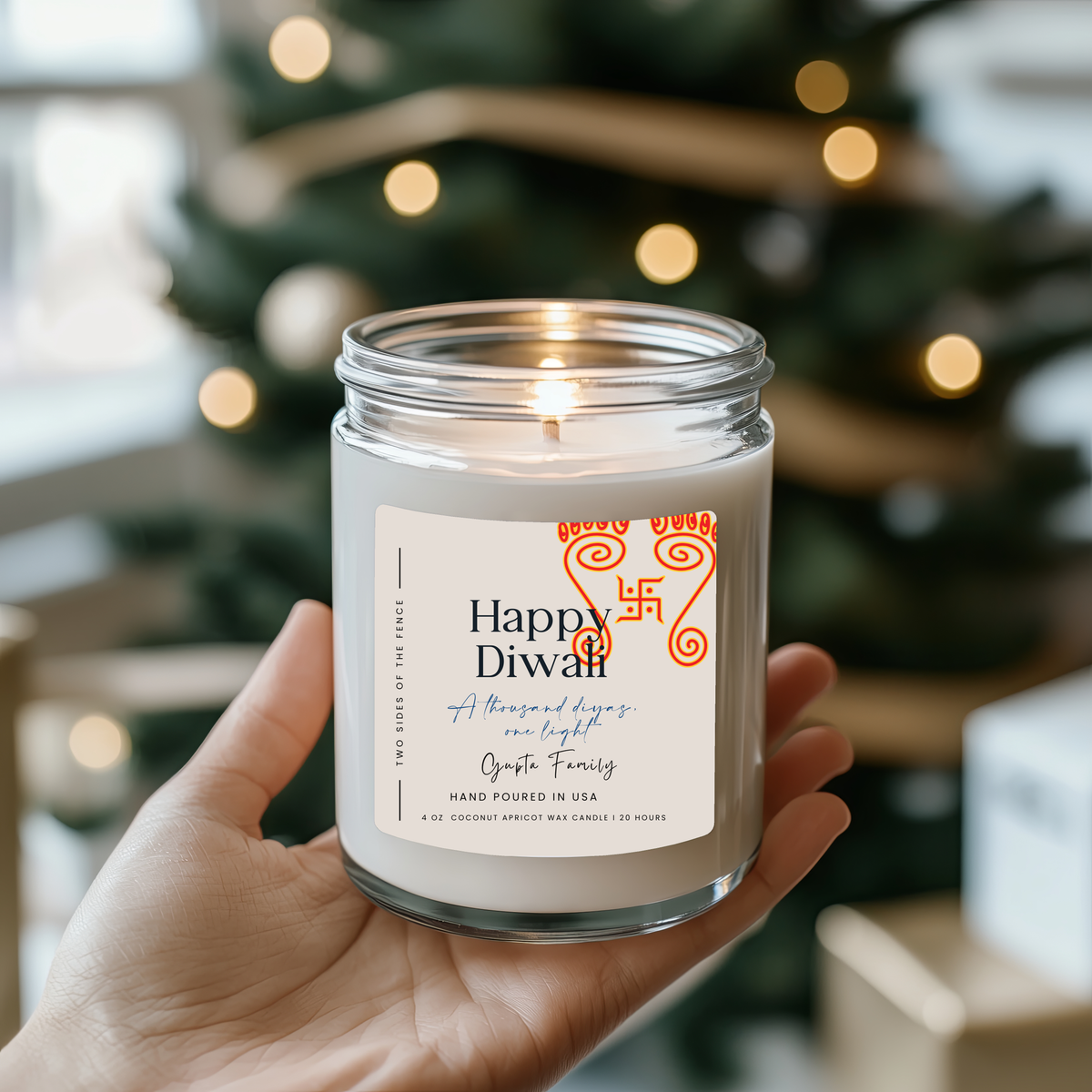 Personalized Diwali Candle - Devi Ma Festival Gift, Custom Family Name, 4 oz or 9 oz