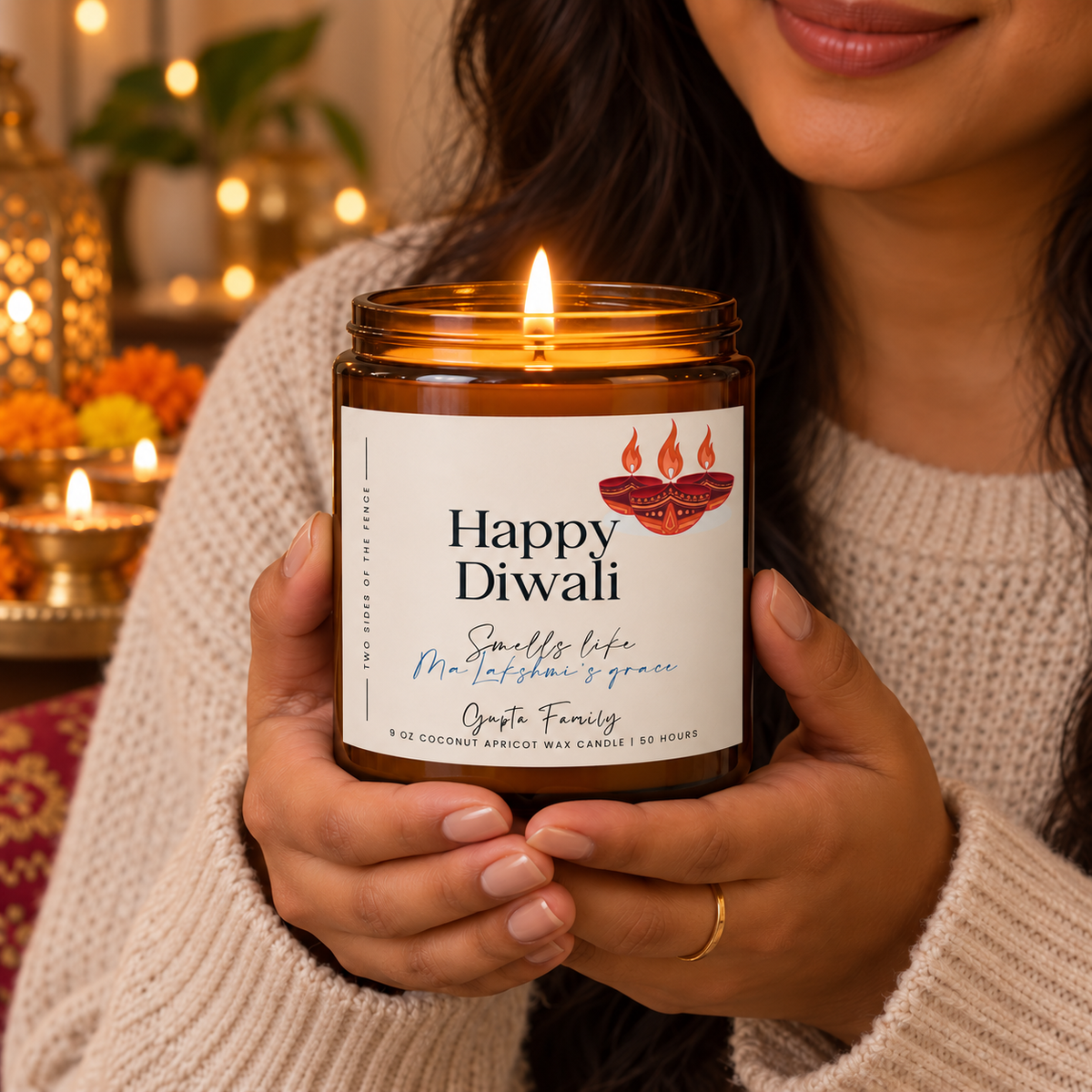 Personalized Diwali Candle - Maa Lakshmi Grace, 9 oz