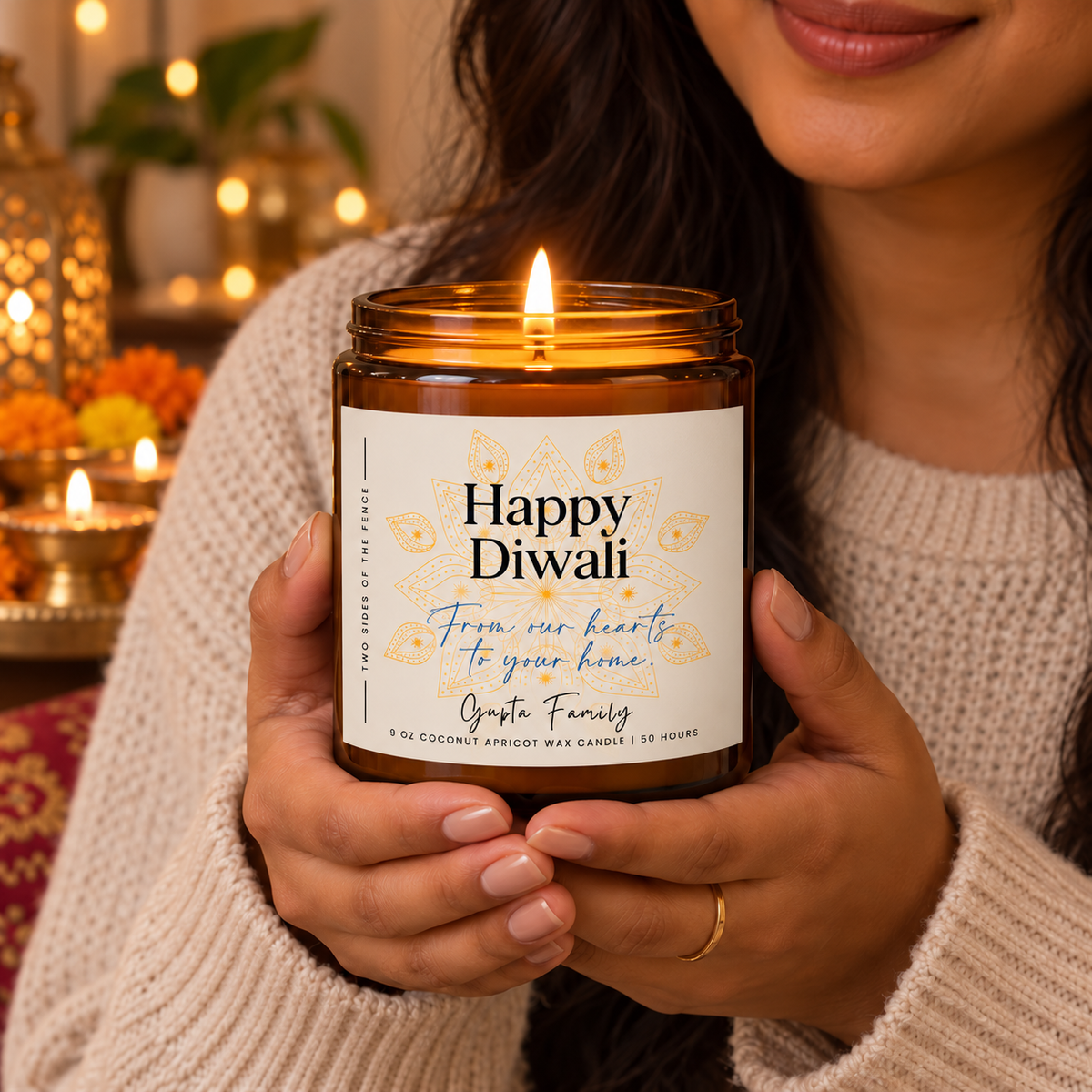Personalized Diwali Candle - From Our Hearts Light Rangoli, 9 oz