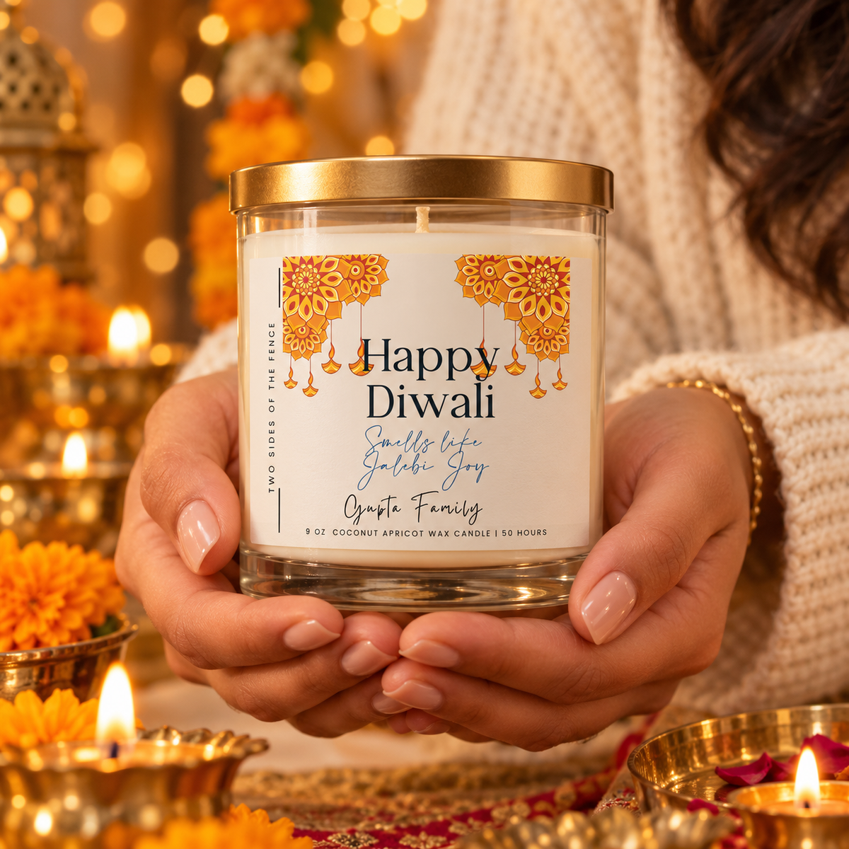 Personalized Diwali Candle - Smells Like Jalebi Joy, 9 oz