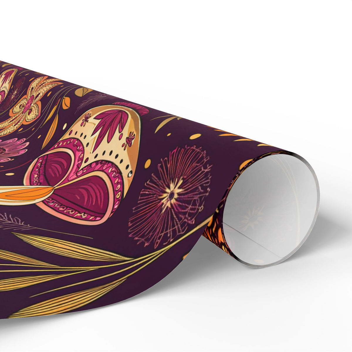 Diwali Wrapping Paper Roll - Purple Diyas & Floral Indian Gift Wrap