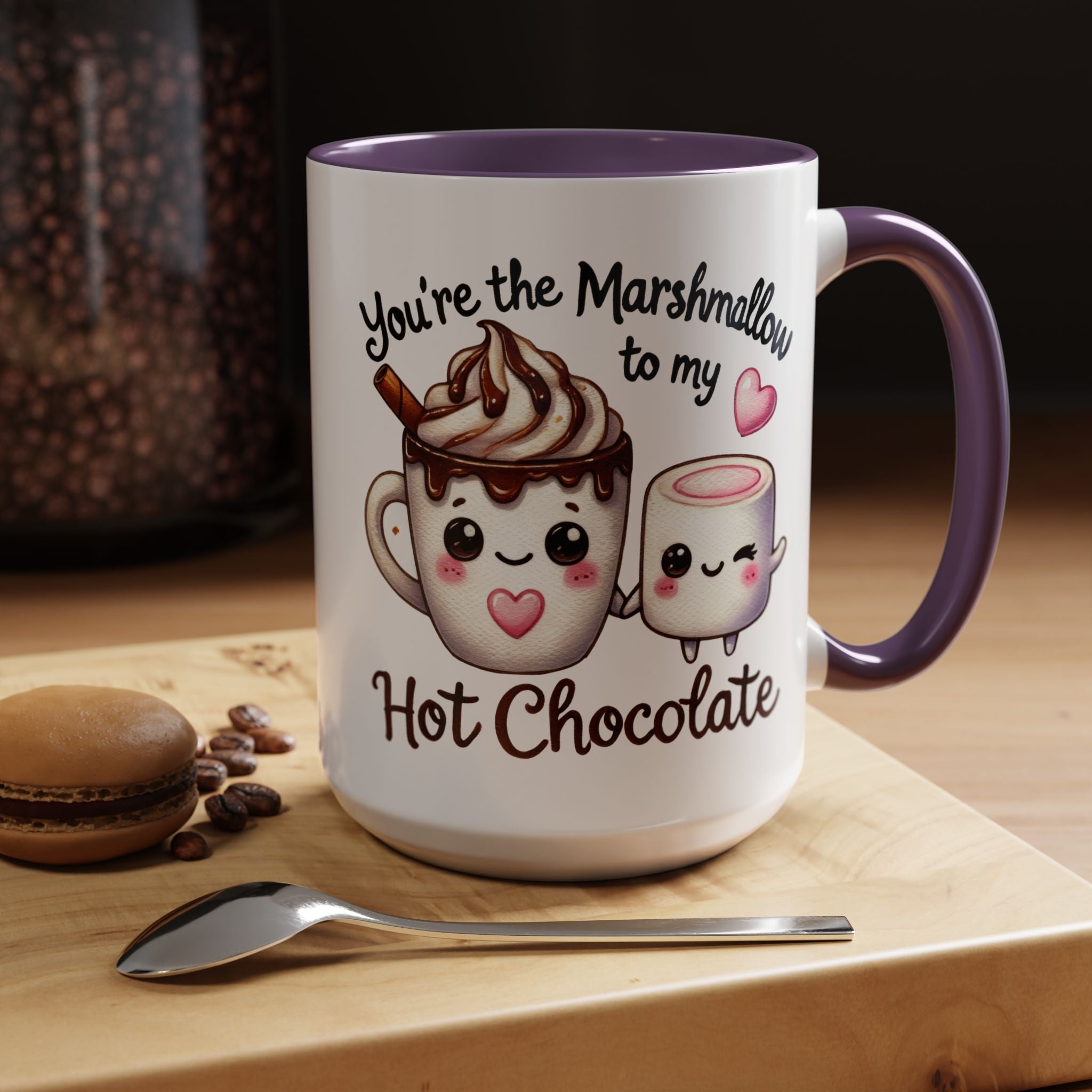 You Are The Marshmallow To My Chocolate Personalized Romantic Coffee Mug, Accent Cup, Anniversary Wedding Valentines Gift For Spouse, BF, GF