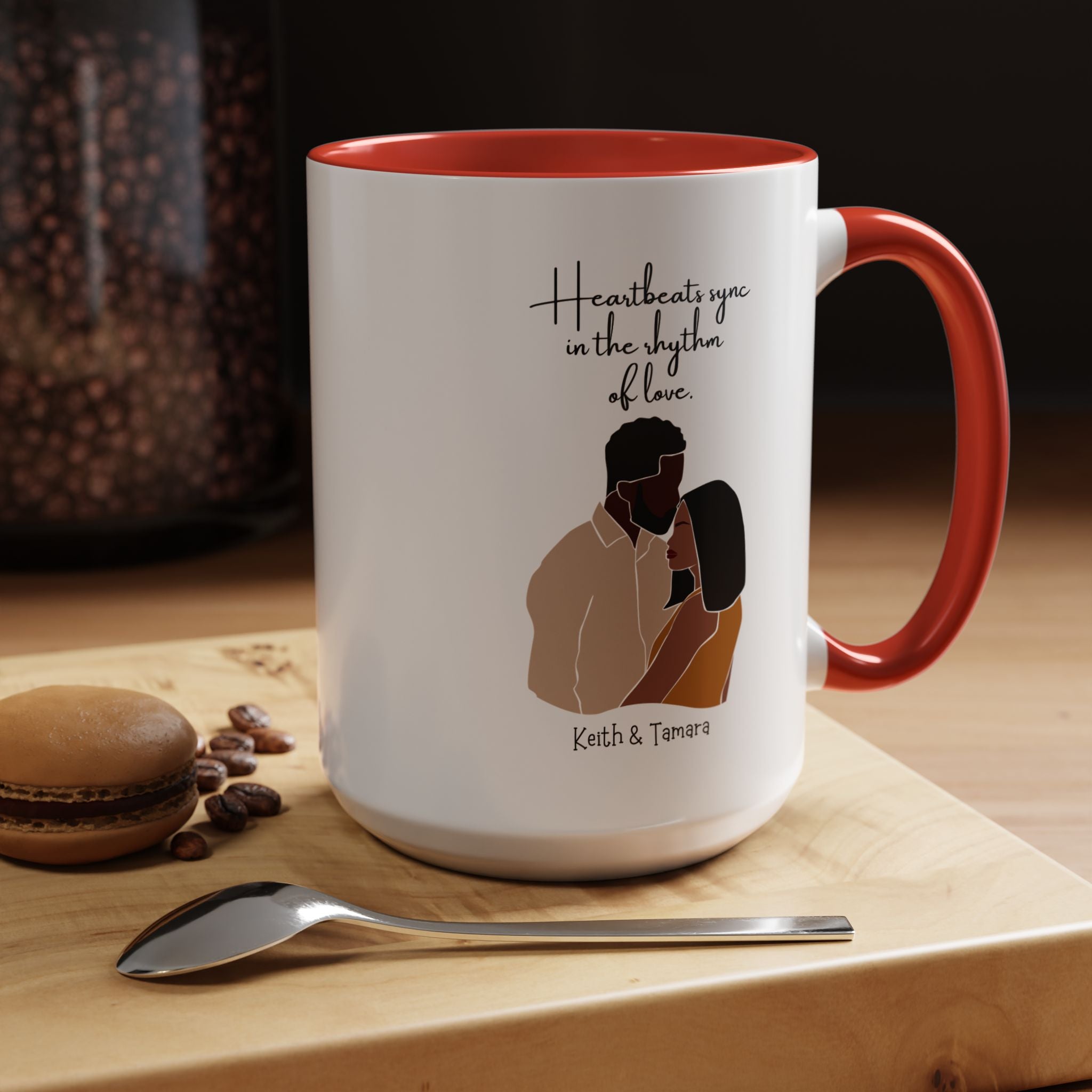 Heartbeats Sync In The Rhythm of Love Black Girl  Personalized  Valentine Cup, Black Cupid, Anniversary  Romantic, V-Day, Couples Gift 11,15