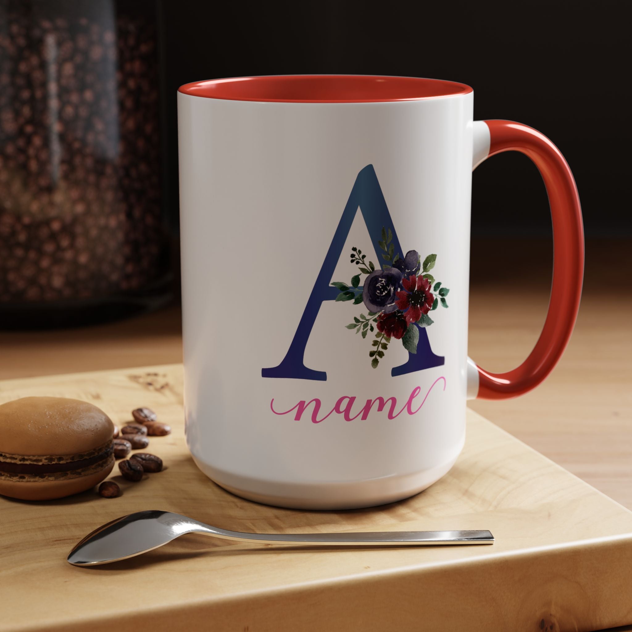 Personalized Floral Initial Coffee Mug for her, Custom Name Mug, Wedding Favor, Unique Home Décor Coffee Cup, Girlfriend Gift, Monogram Mug