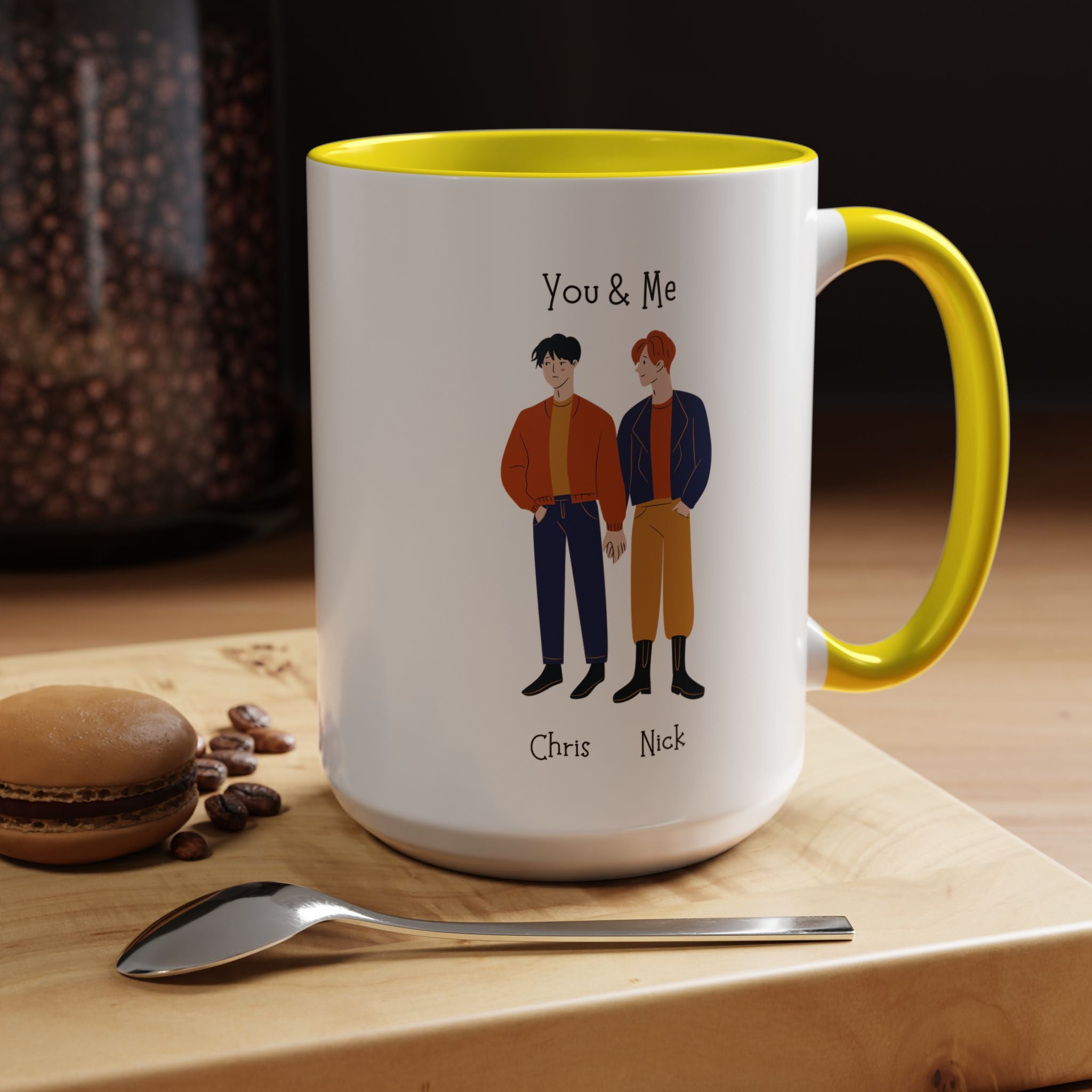 You And Me Gay, LGBTQ Lovers Personalized Romantic Mug, Love Is Love, Accent Cup 11/15oz, Anniversary Valentines, V-Day, Custom Couples Gift
