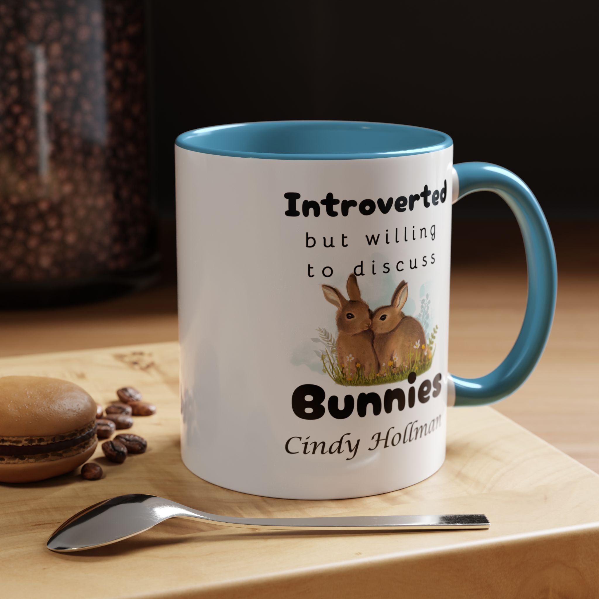 Funny Coffee Mug, Introverted But Willing To Discuss Bunnies Personalized Accent Coffee Mug (11 and 15oz)