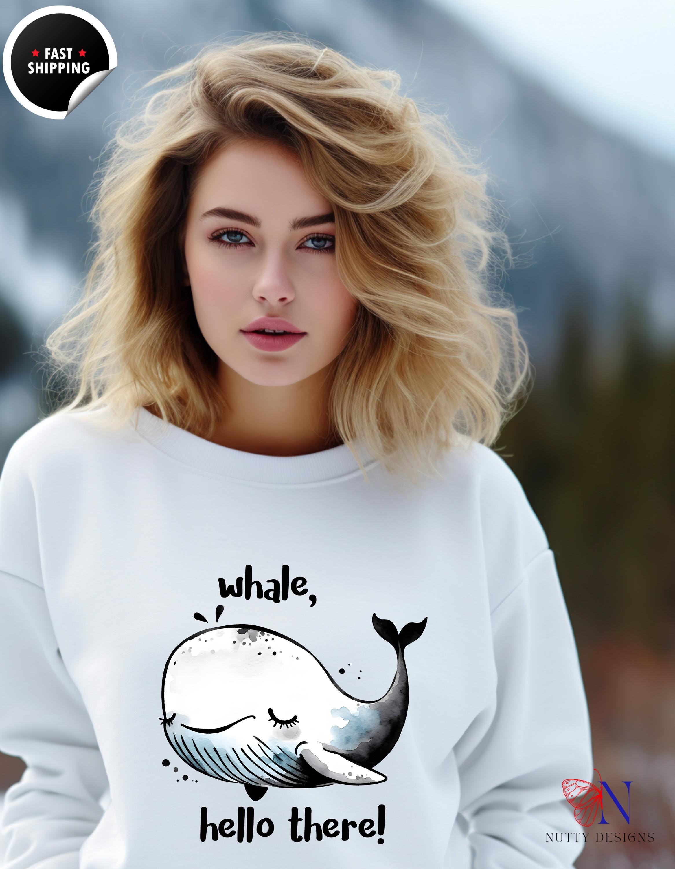 Whale sweatshirt Hello There Watercolor Style Sweatshirt | Cute Ocean-Inspired Pullover | Unique Gift for Sea Lovers & Art Enthusiasts