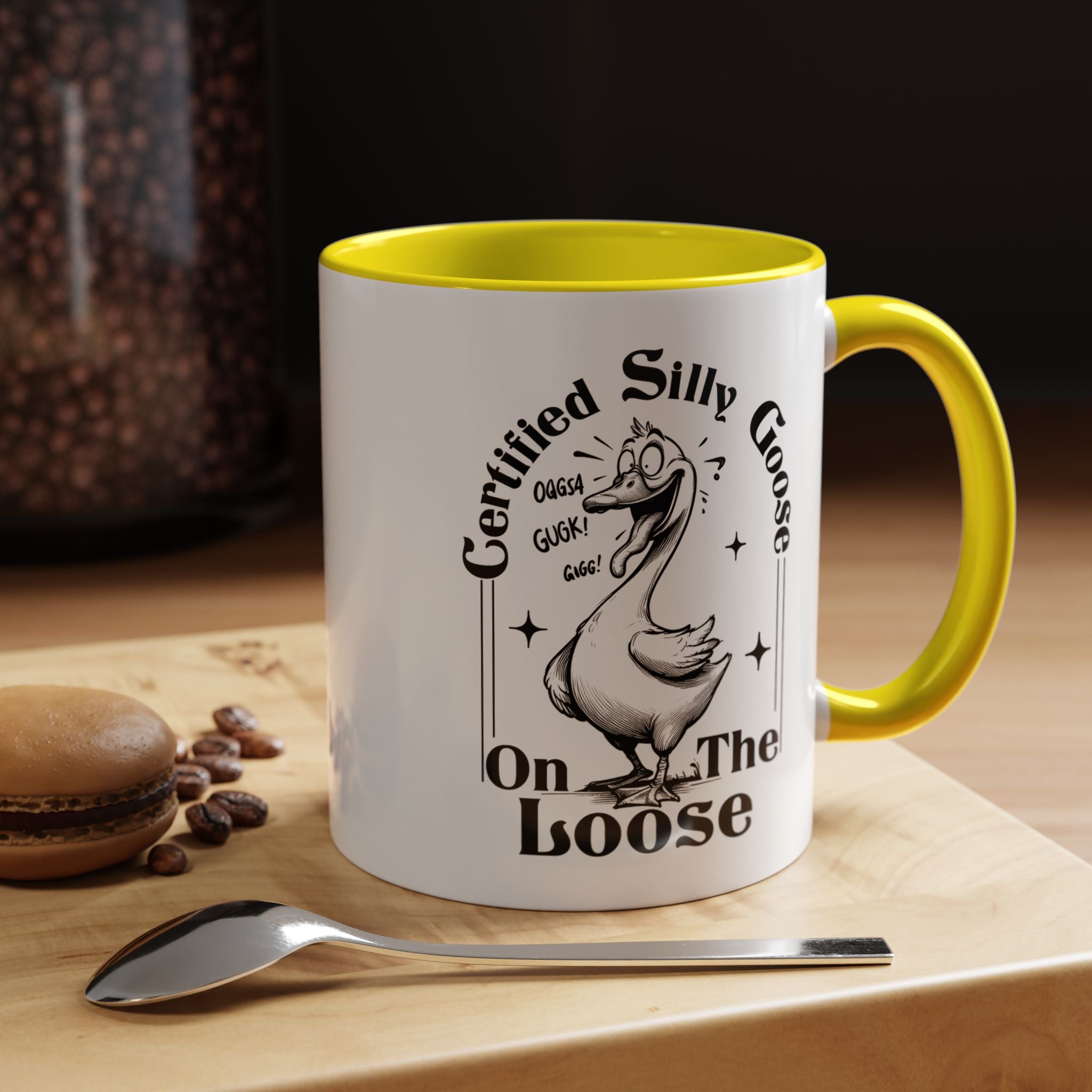 Funny Coffee Mug, Personalized Mug, Certified Silly Goose On The Loose,  Accent Cup (11, 15oz), Gift Under 20, White Elephant