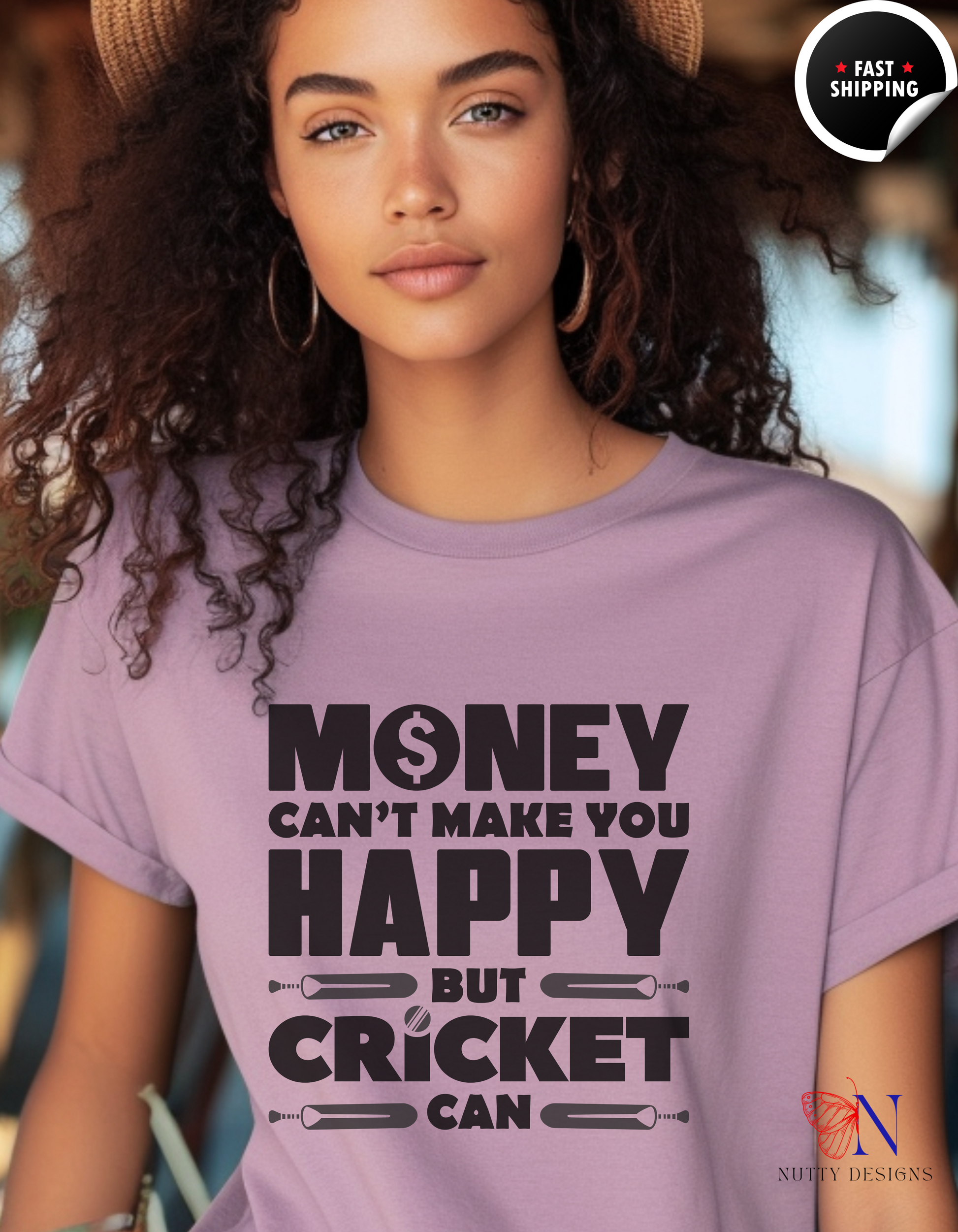 Money can't make you happy but Cricket can, unique T-Shirt Product Photo | Nutty Designs