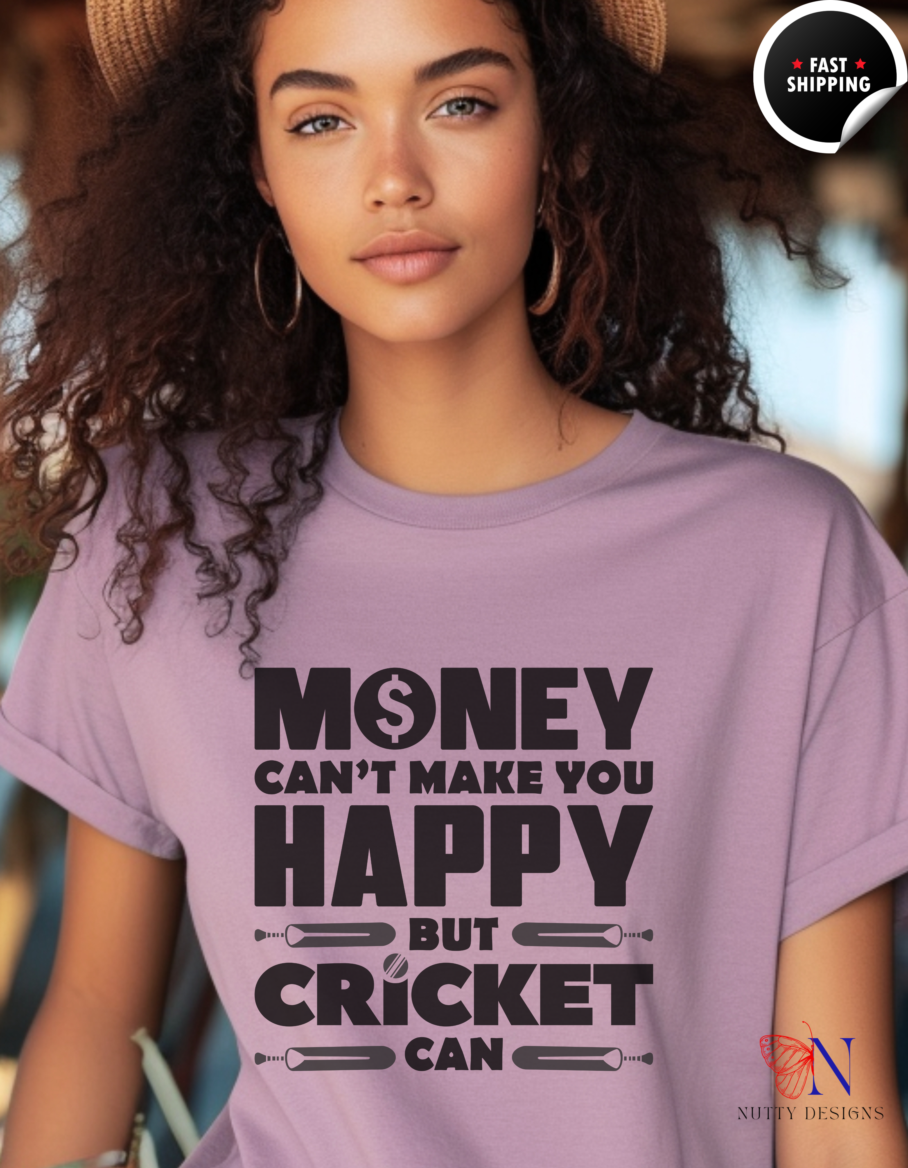 Money can't make you happy but Cricket can, unique T-Shirt Product Photo | Nutty Designs