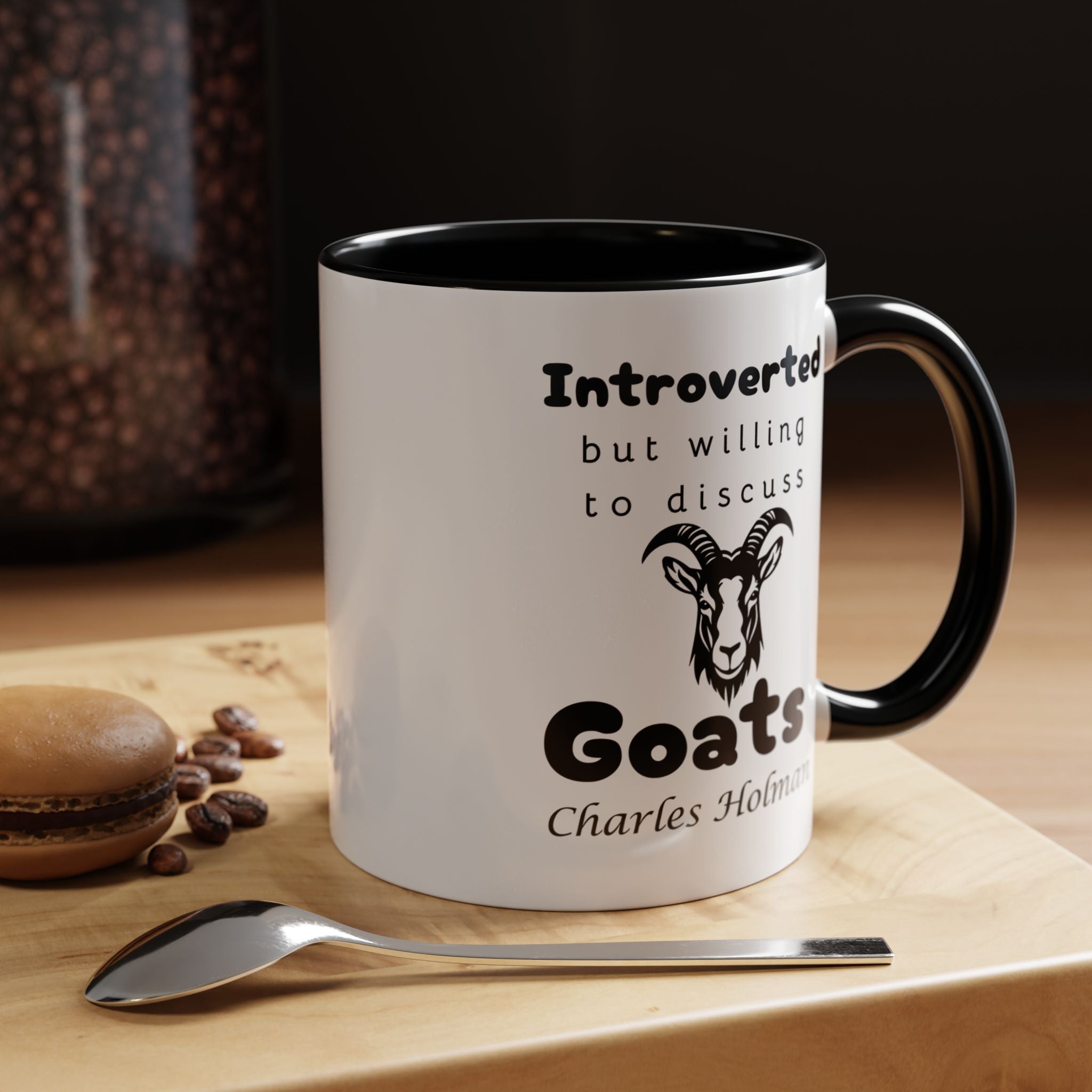 Funny Coffee Mug, Introverted But Willing To Discuss Goats Personalized Accent Coffee Mug (11 and 15oz)