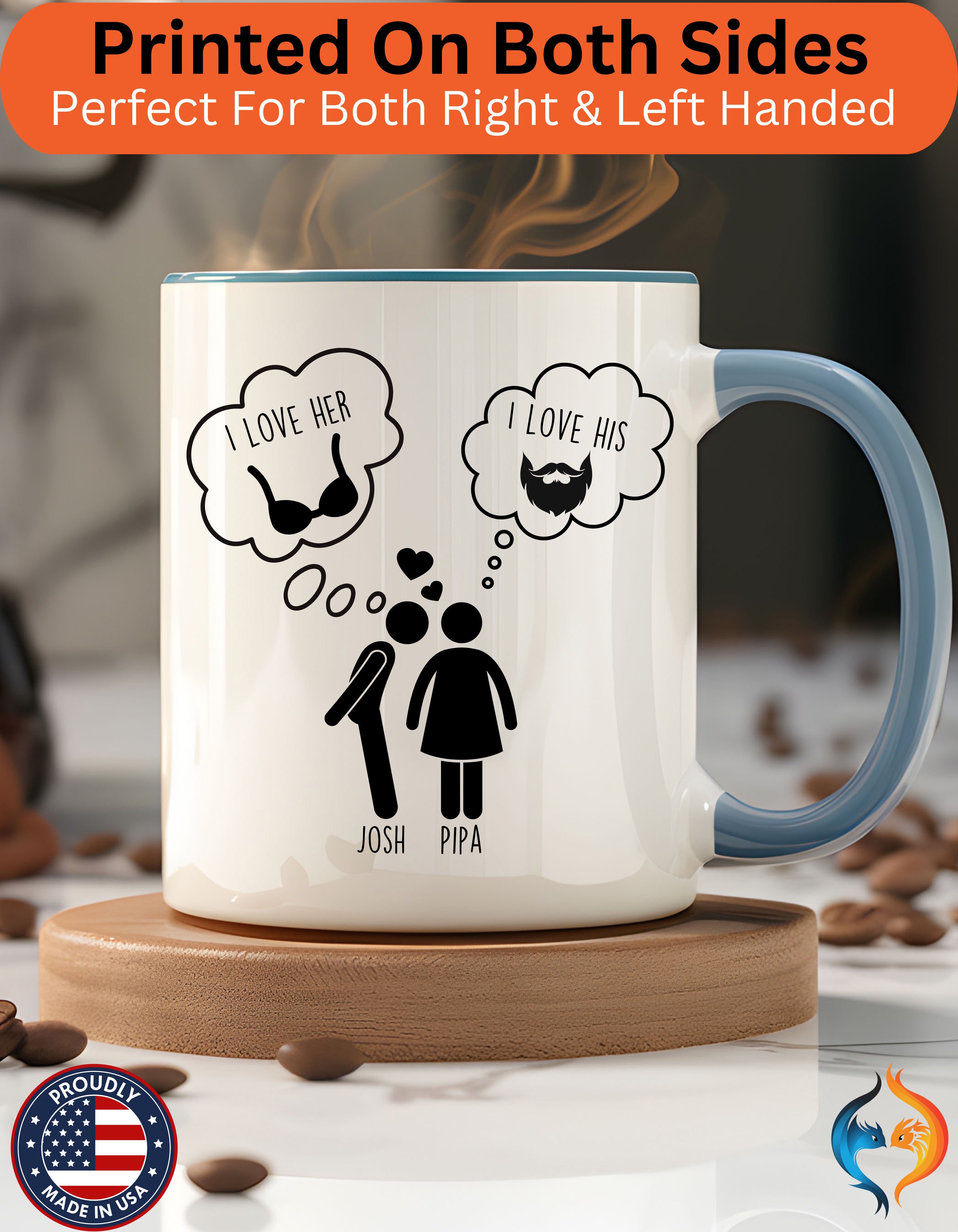Personalized valentine gift mug, Love His Beard Love Her Boobs cup