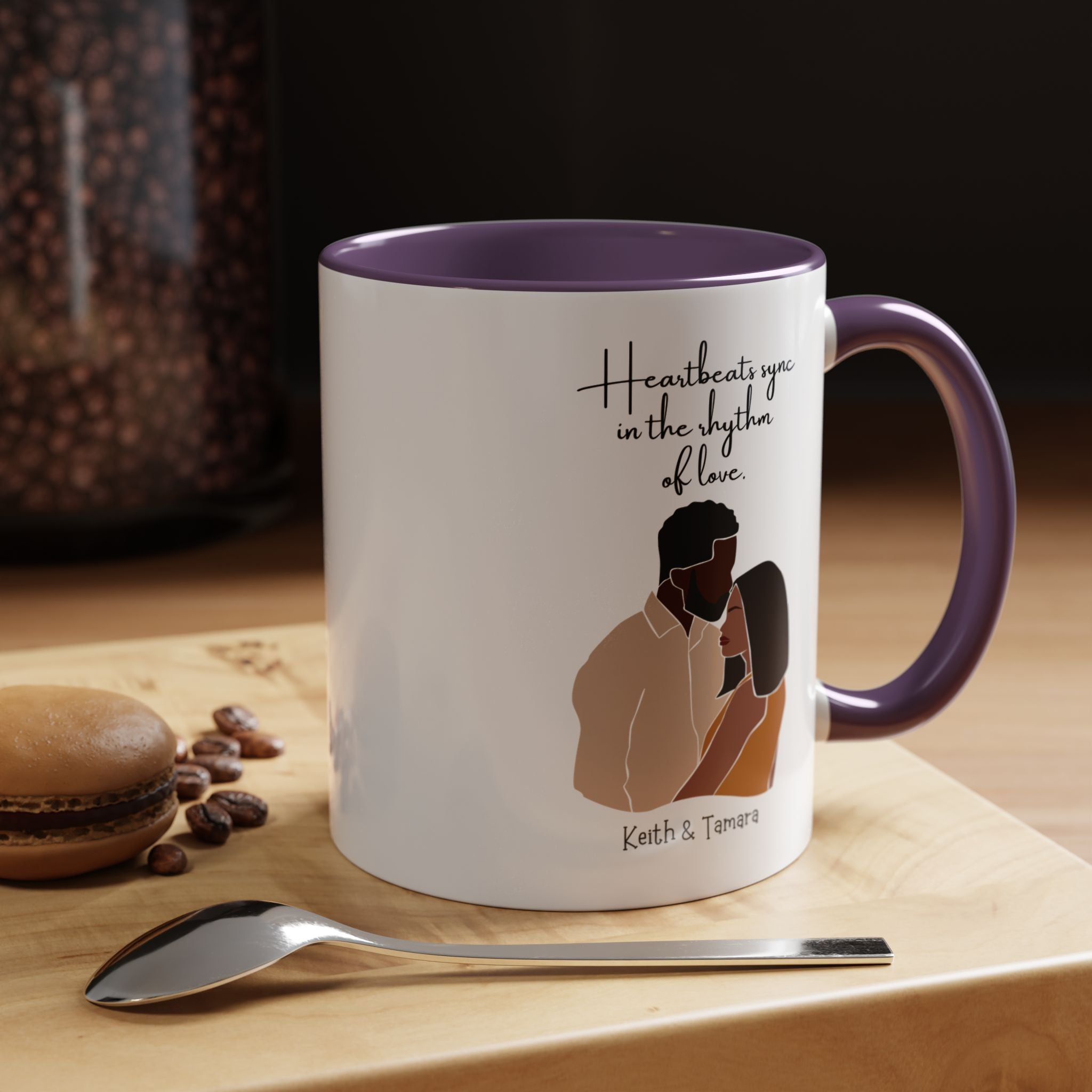 Heartbeats Sync In The Rhythm of Love Black Girl  Personalized  Valentine Cup, Black Cupid, Anniversary  Romantic, V-Day, Couples Gift 11,15