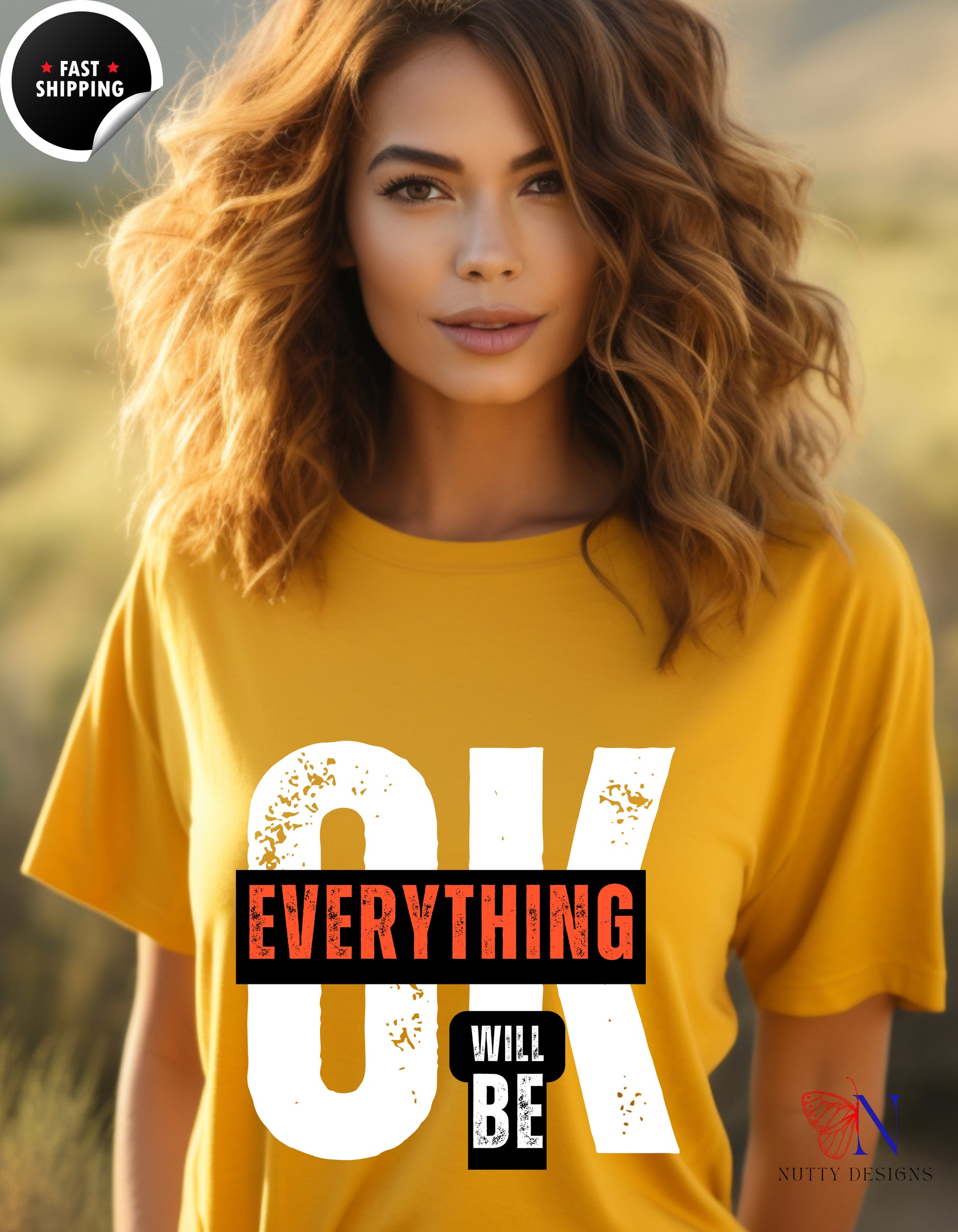Everything Will Be Ok Positivity T-Shirt Lifestyle Mockup | Nutty Designs