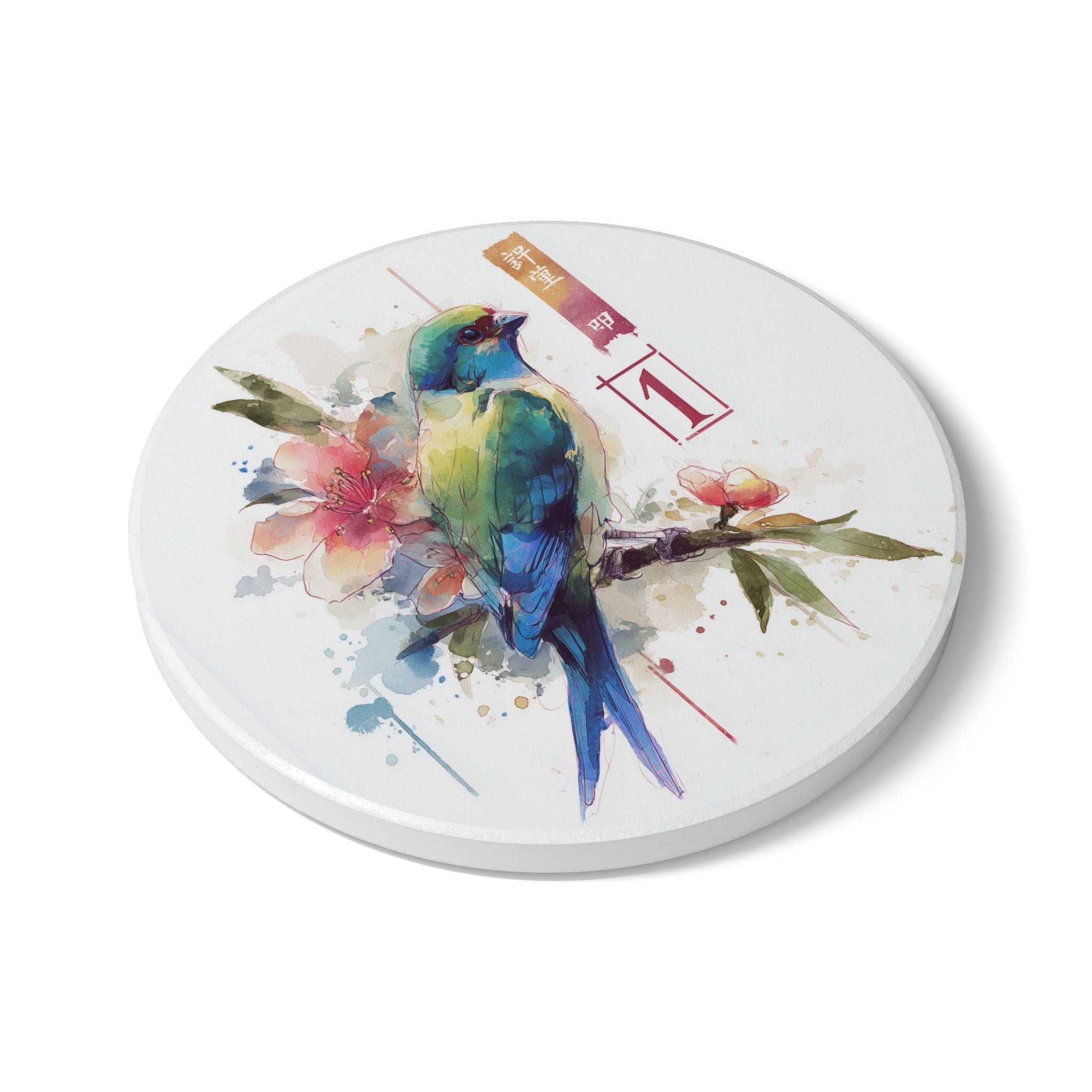 One Bam Bird Mahjong Ceramic Coaster - Decorative Drinkware, Home Decor, Gift for MAHJ Game Lovers, Nature Art, Mahjong Gift