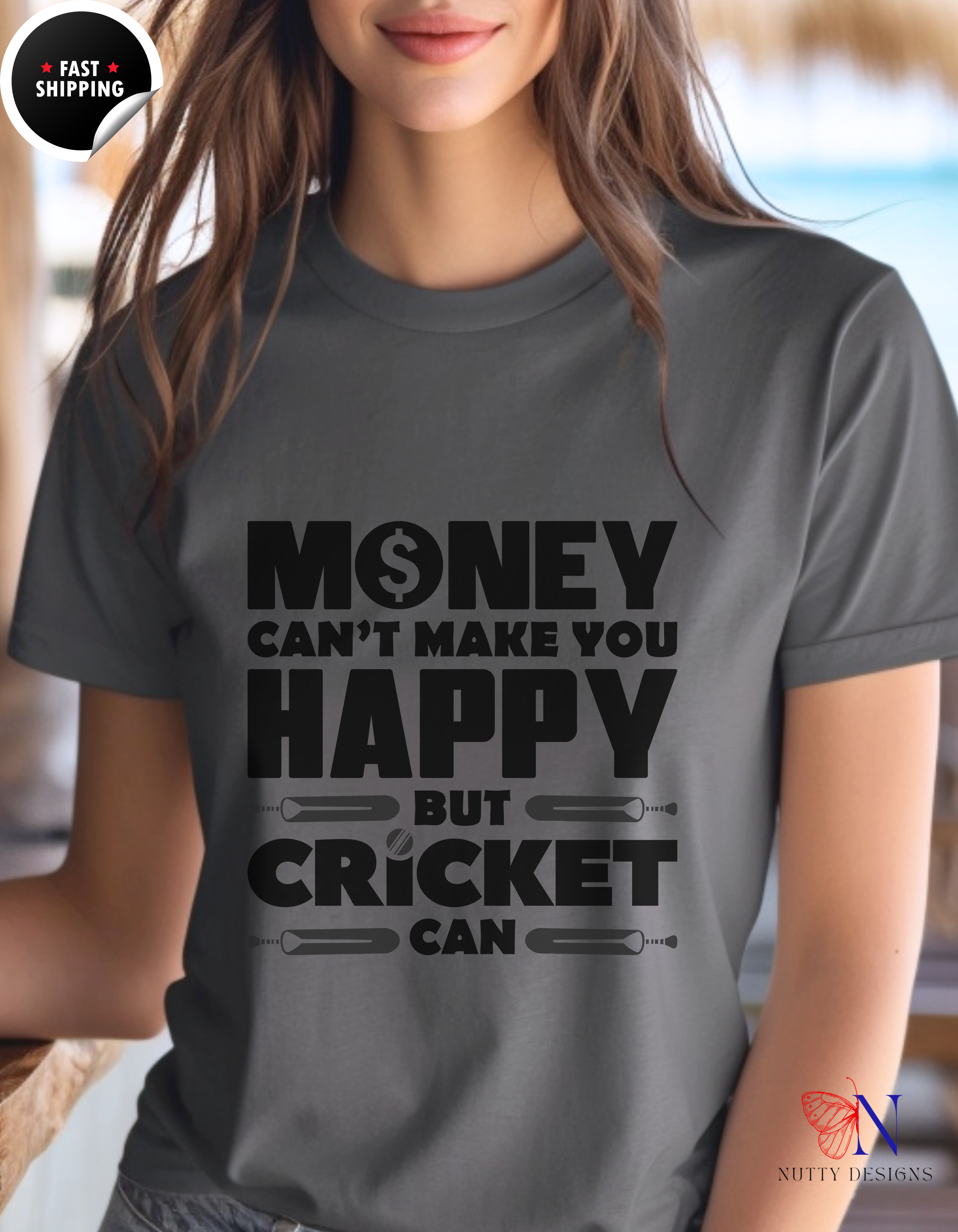 Money can't make you happy but Cricket can, unique T-Shirt Product Photo | Nutty Designs