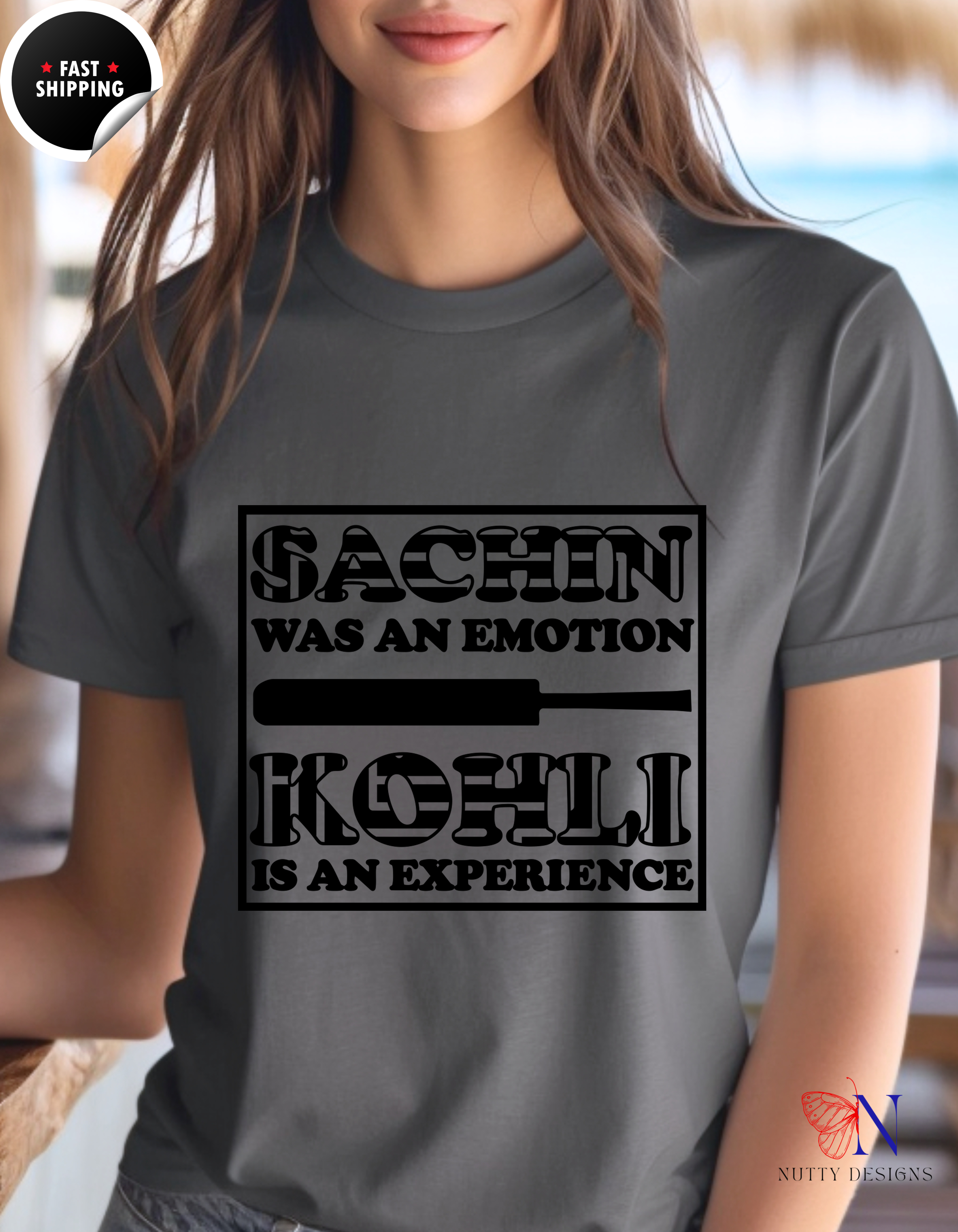 Sachin Was An Emotion, Kholi Is An Experience, unique T-Shirt Lifestyle Mockup | Nutty Designs