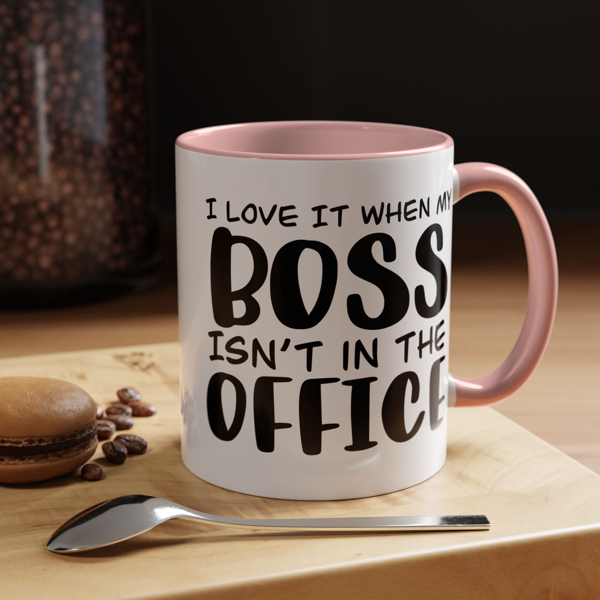 Funny Coffee Mug, Personalized Mug, I love it when my boss isn't in the office Accent Cup (11, 15oz), Gift Under 20, White Elephant gift
