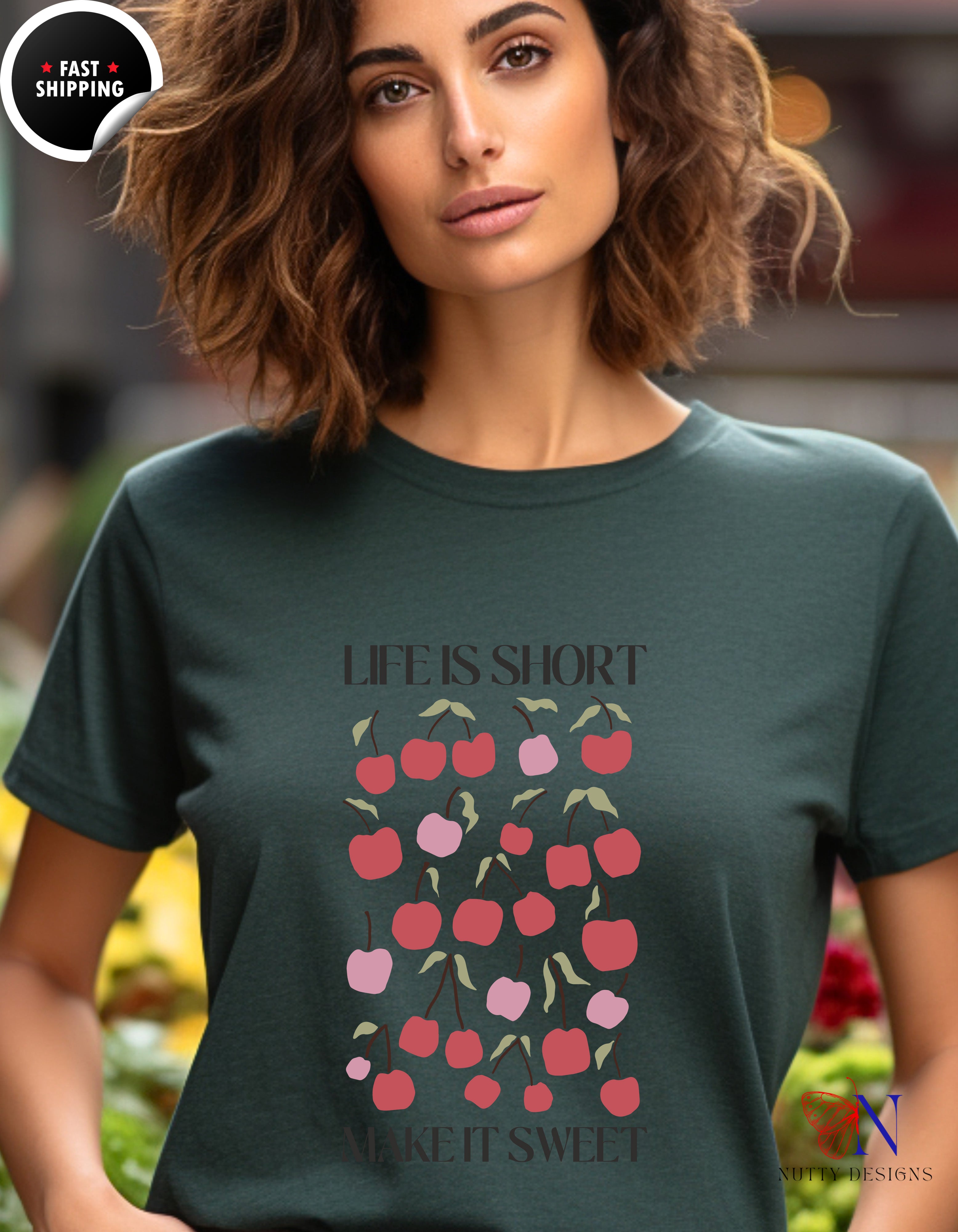 Life is short, make it Sweet, Cute Summer Shirt, Motivational T-Shirt Lifestyle Mockup | Nutty Designs