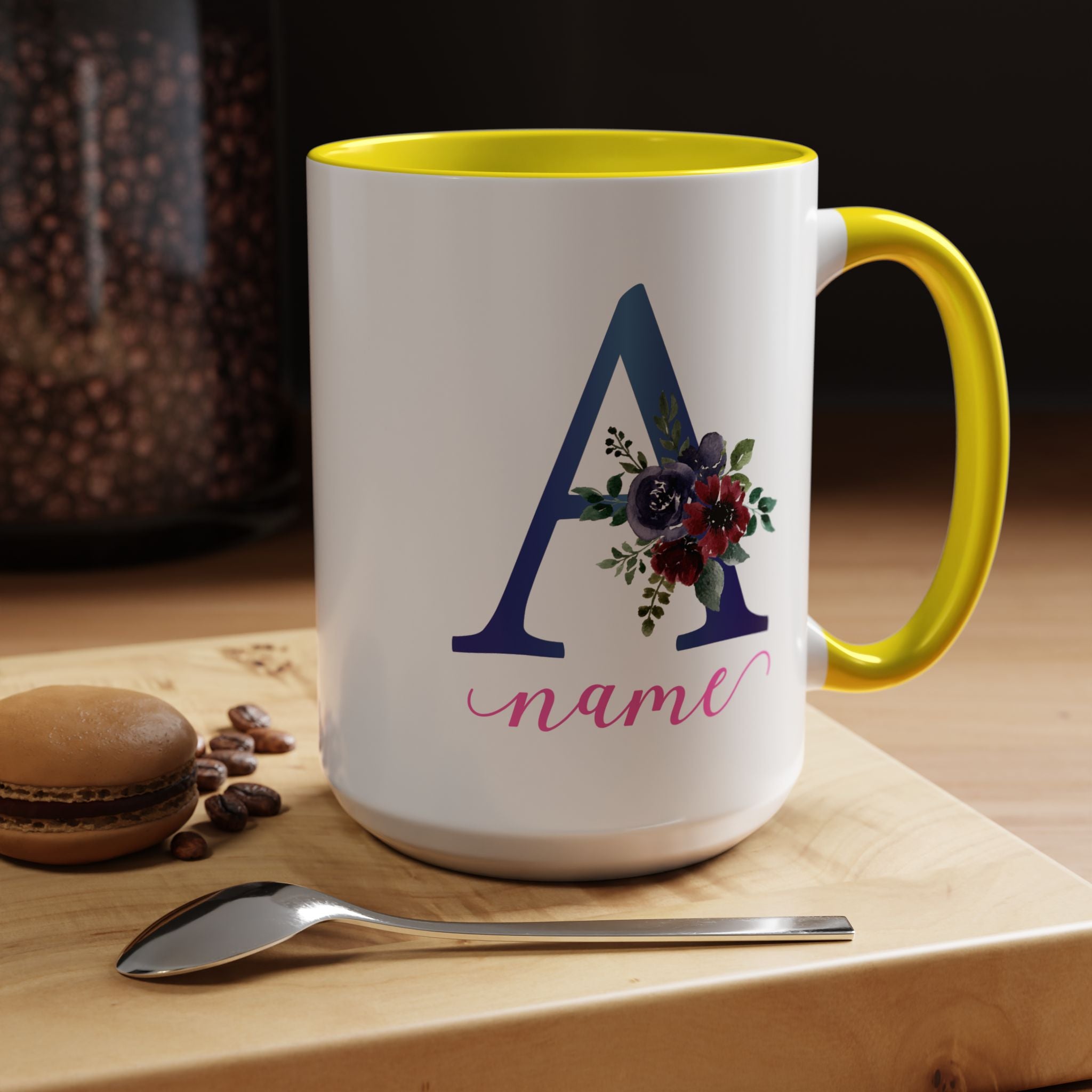 Personalized Floral Initial Coffee Mug for her, Custom Name Mug, Wedding Favor, Unique Home Décor Coffee Cup, Girlfriend Gift, Monogram Mug