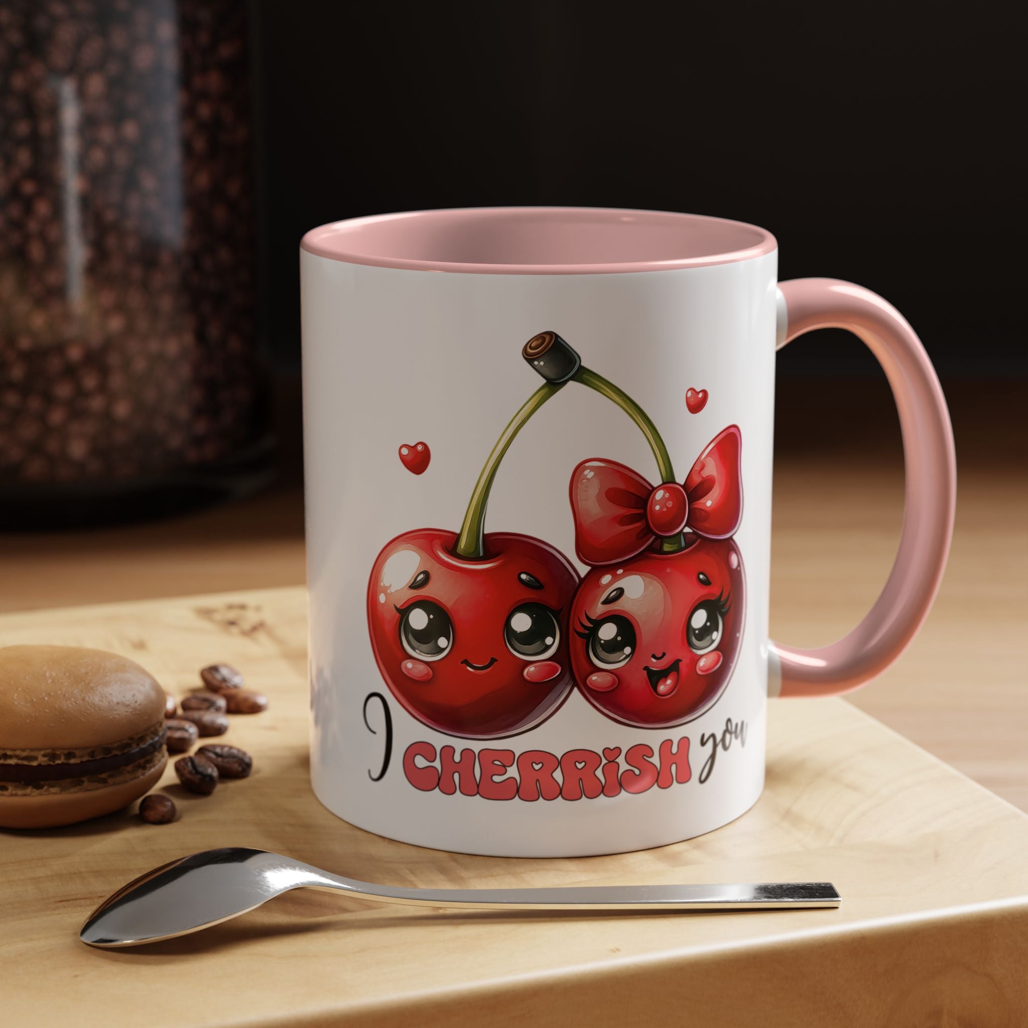 Kawaii Cherries I Cherrish You Mug Lifestyle Mockup | Nutty Designs