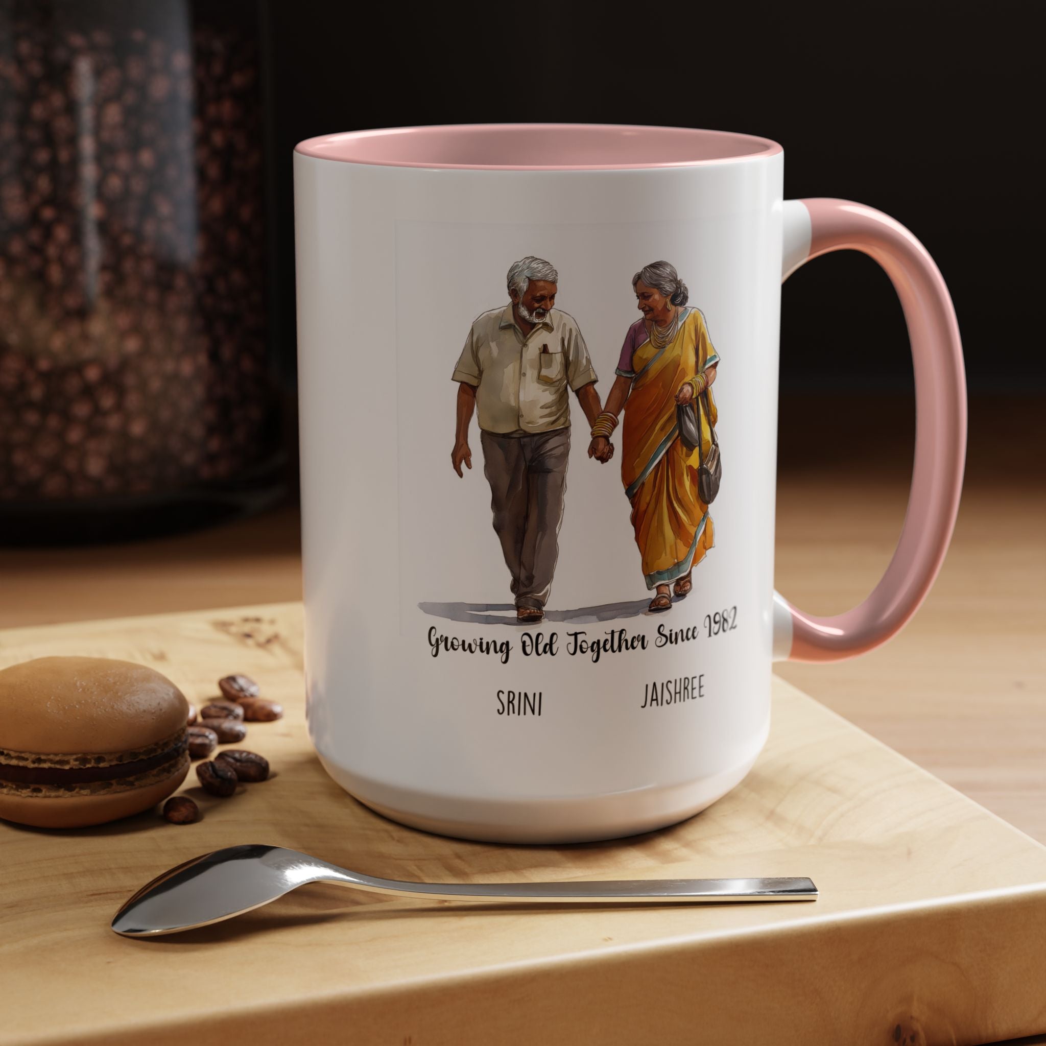 Funny Coffee Mug, Personalized Mug, Growing Old Together Since South Indian Couple Cup 11/15oz, Anniversary, Wedding, Romantic For Him her
