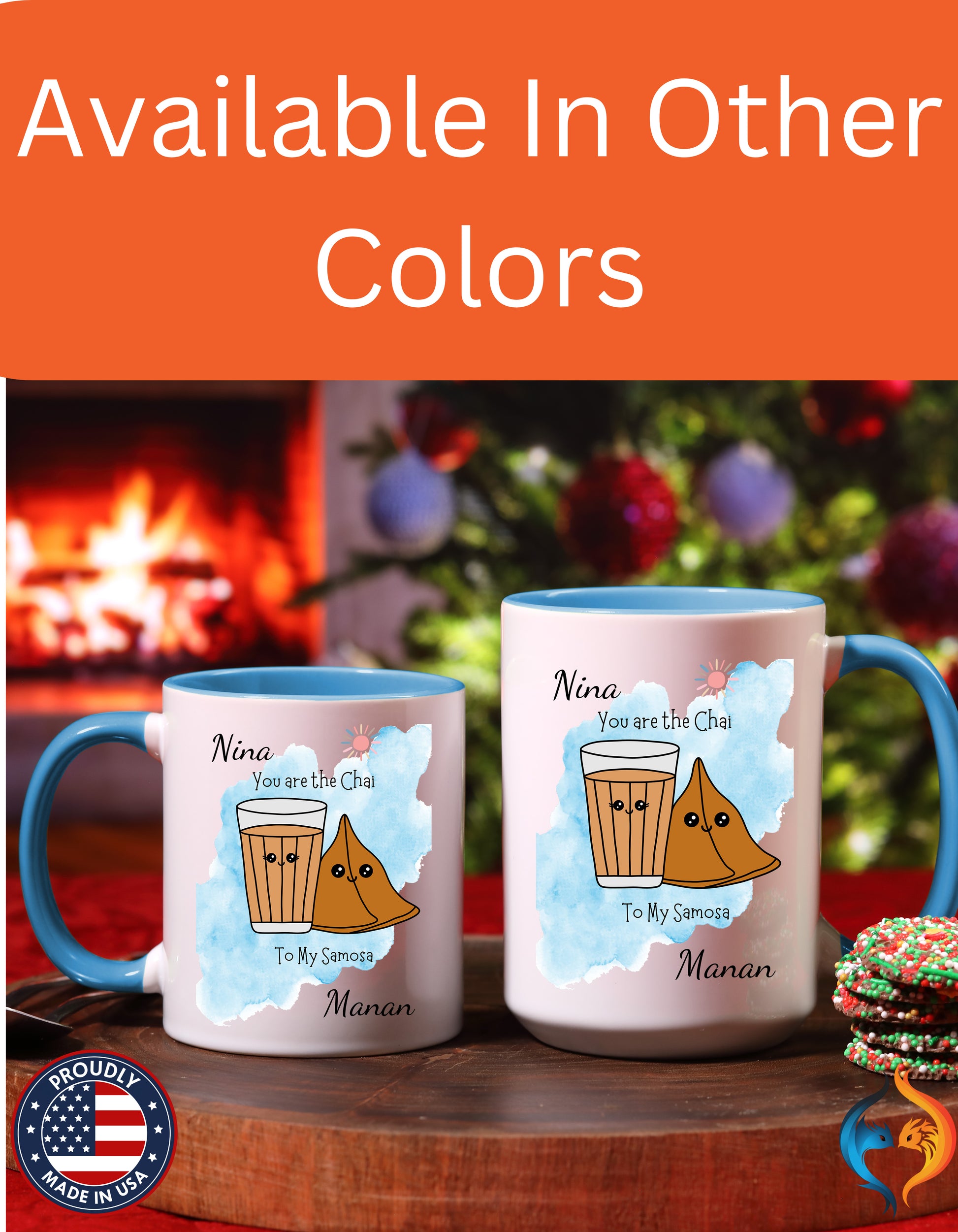 Personalized You Are The Chai To My Samosa Accent Mug - Light Blue accent mug