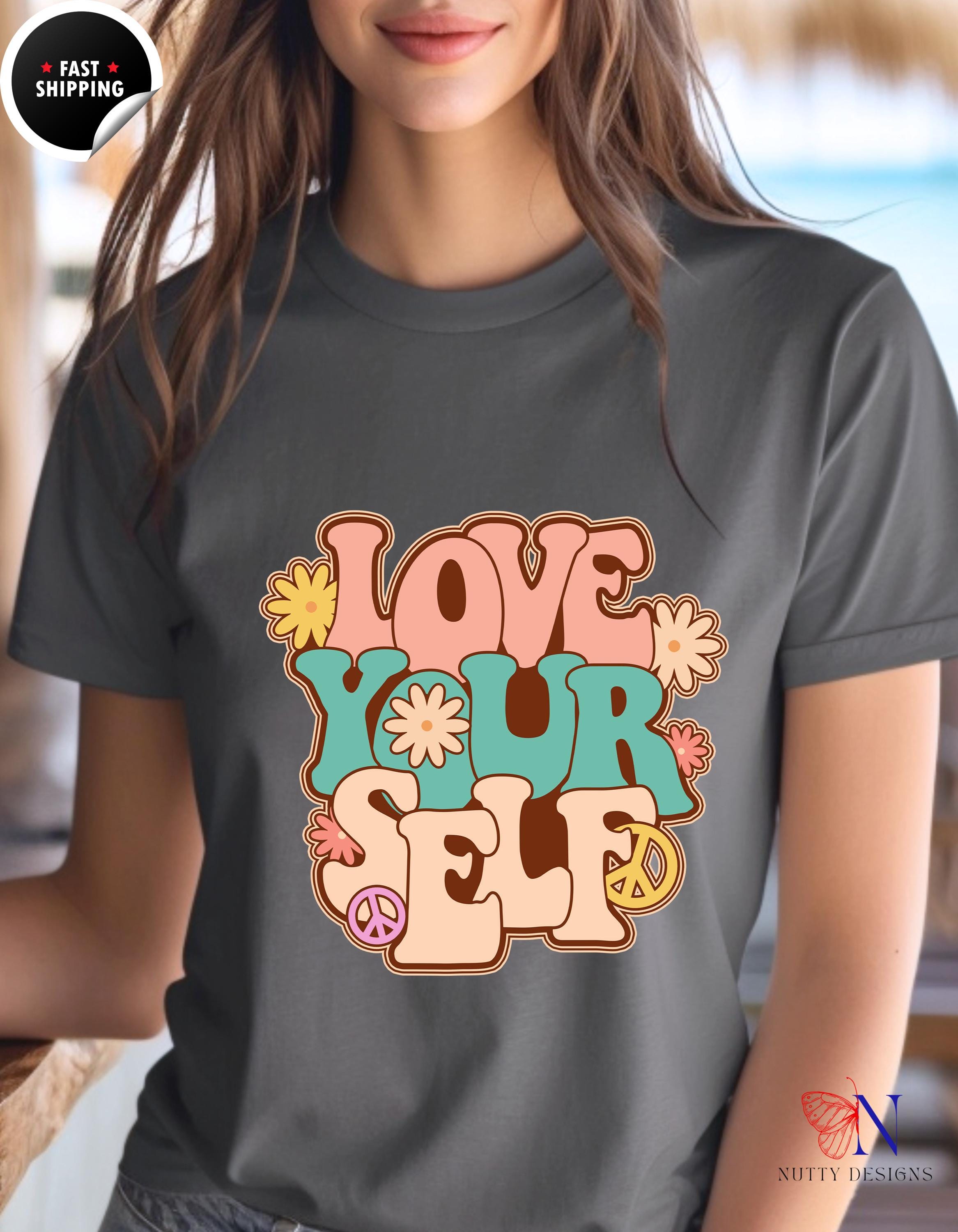 Positive Vibes Tee Retro Love Yourself T-Shirt | Vintage Inspired Tee for Self-Love & Positivity | Cute Graphic Shirt Gift for Her