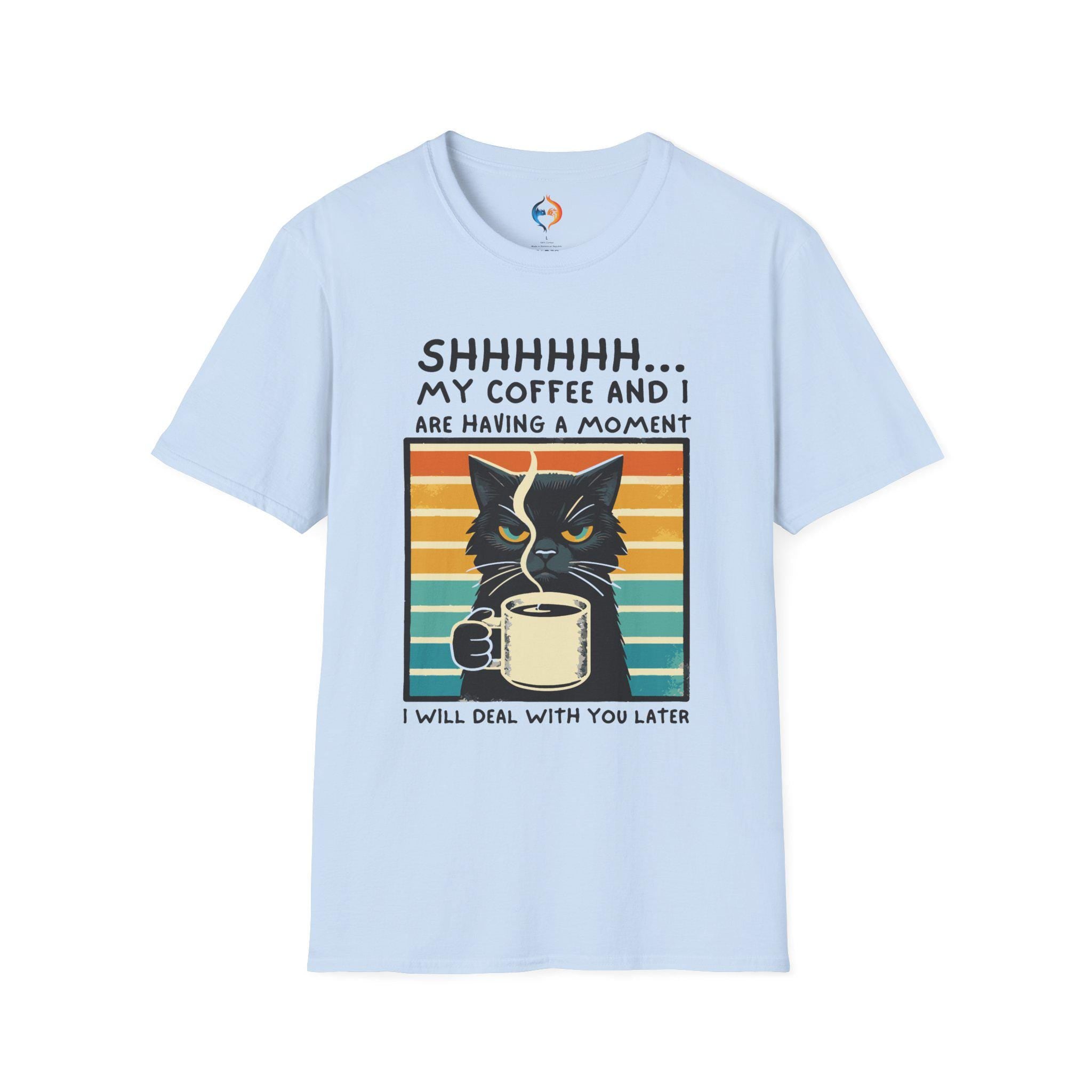 Funny Cat Lover Tee, Shhhh My Coffee and I Are Having a Moment T-Shirt | Coffee Lover Gift
