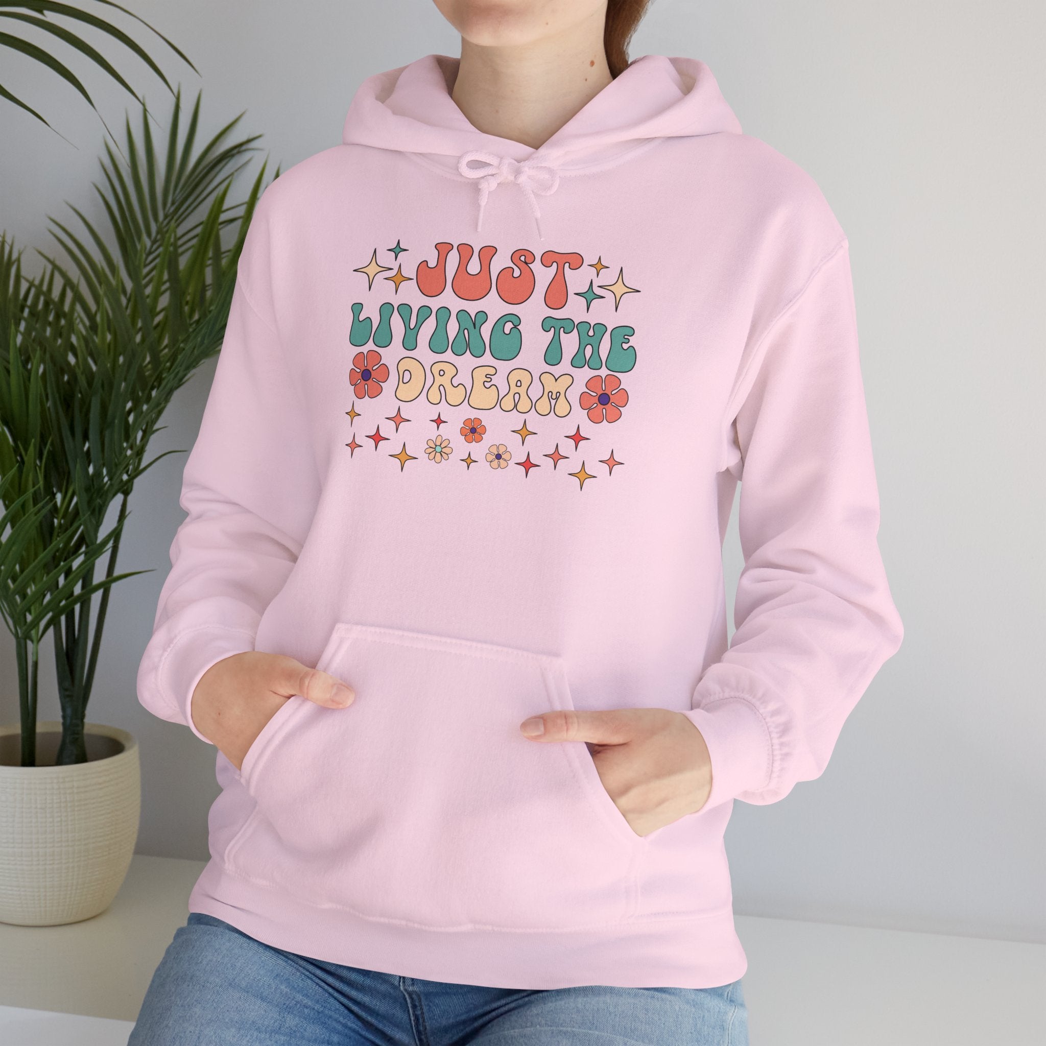 Just Living the Dream Hoodie — Retro Floral Boho Sweatshirt