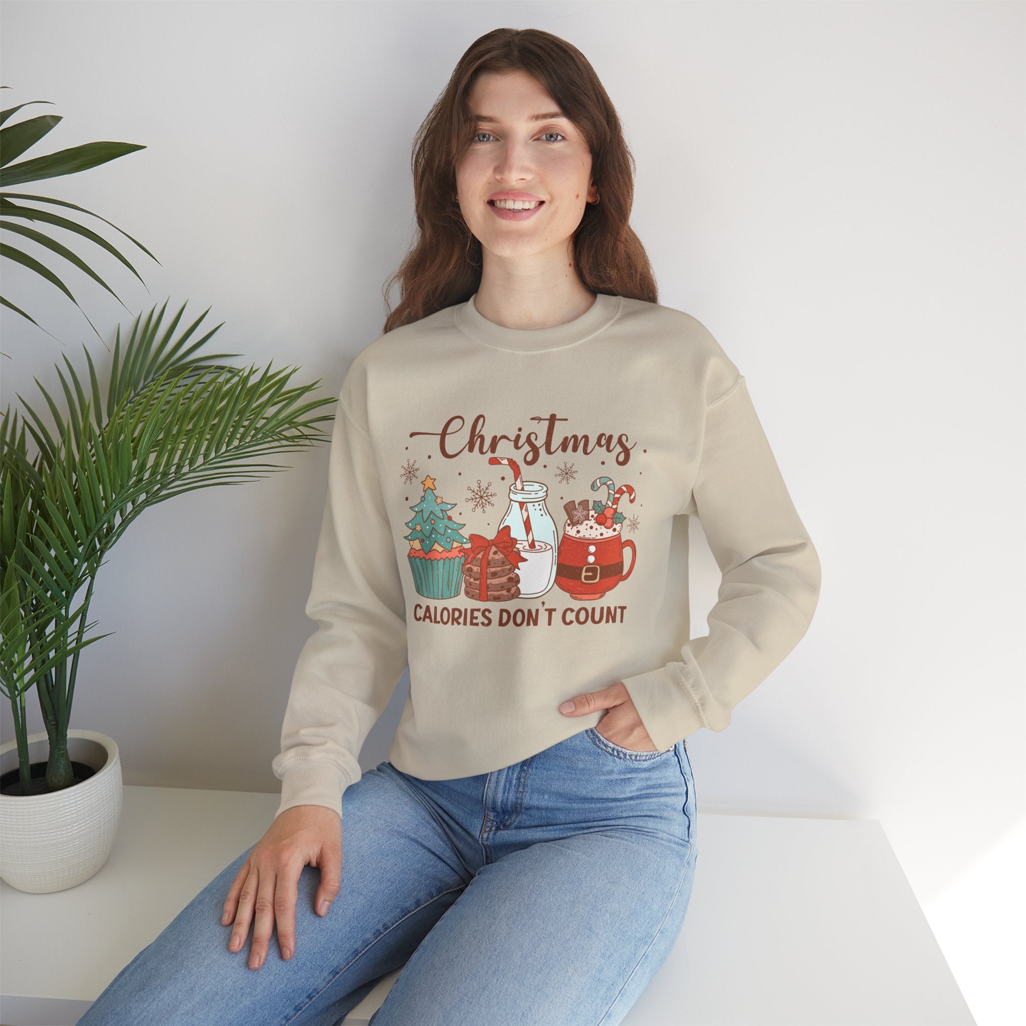 Christmas Calories Dont Count Sweatshirt, Holiday Funny Jumper, Xmas Crewneck Top, Festive Winter Apparel, Gift for Food Lovers, Novelty