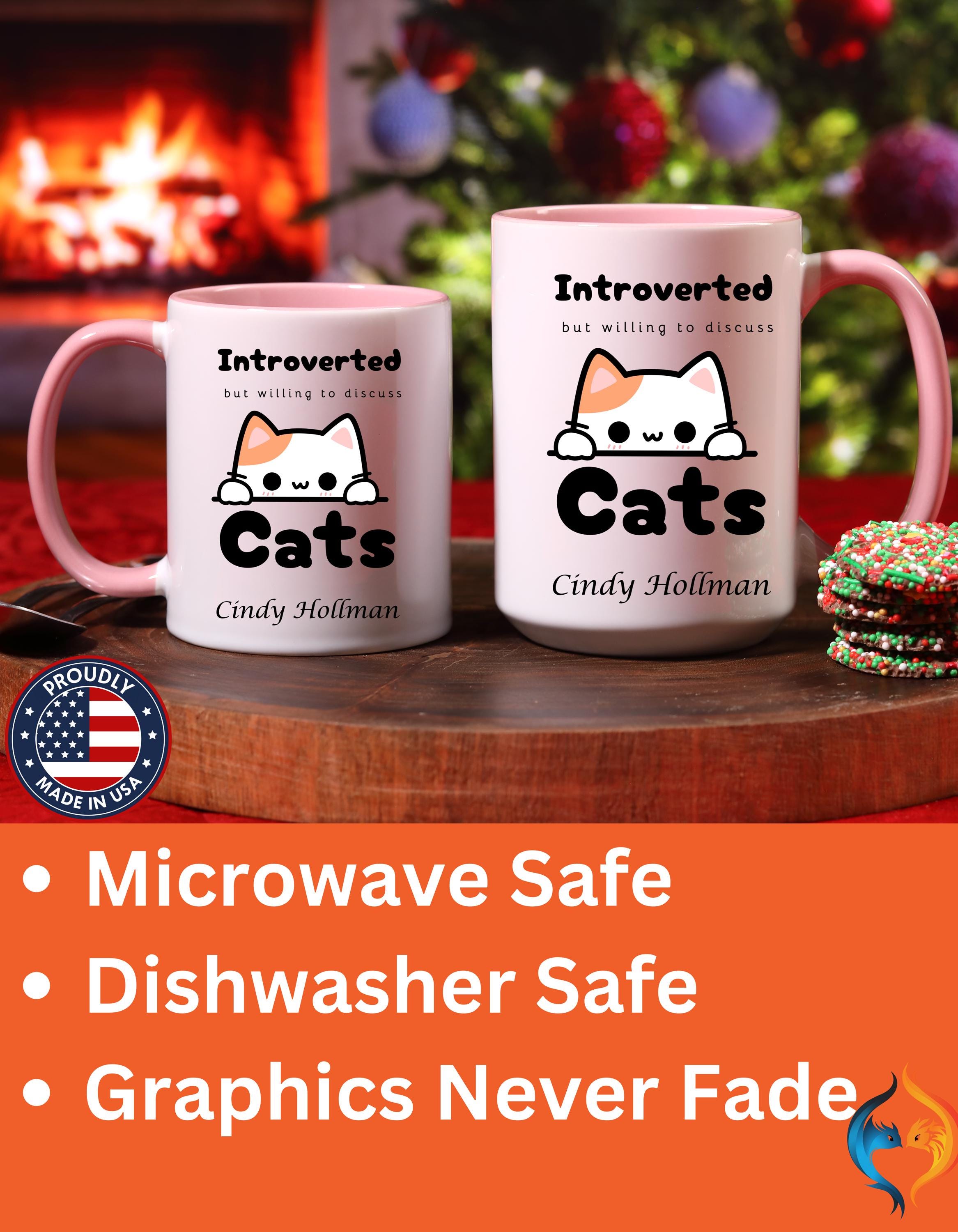 Customizable mug, funny coffee mug, Introverted But Willing To Discuss Cats Personalized Accent Coffee Cups (11 and 15oz), gift under 20