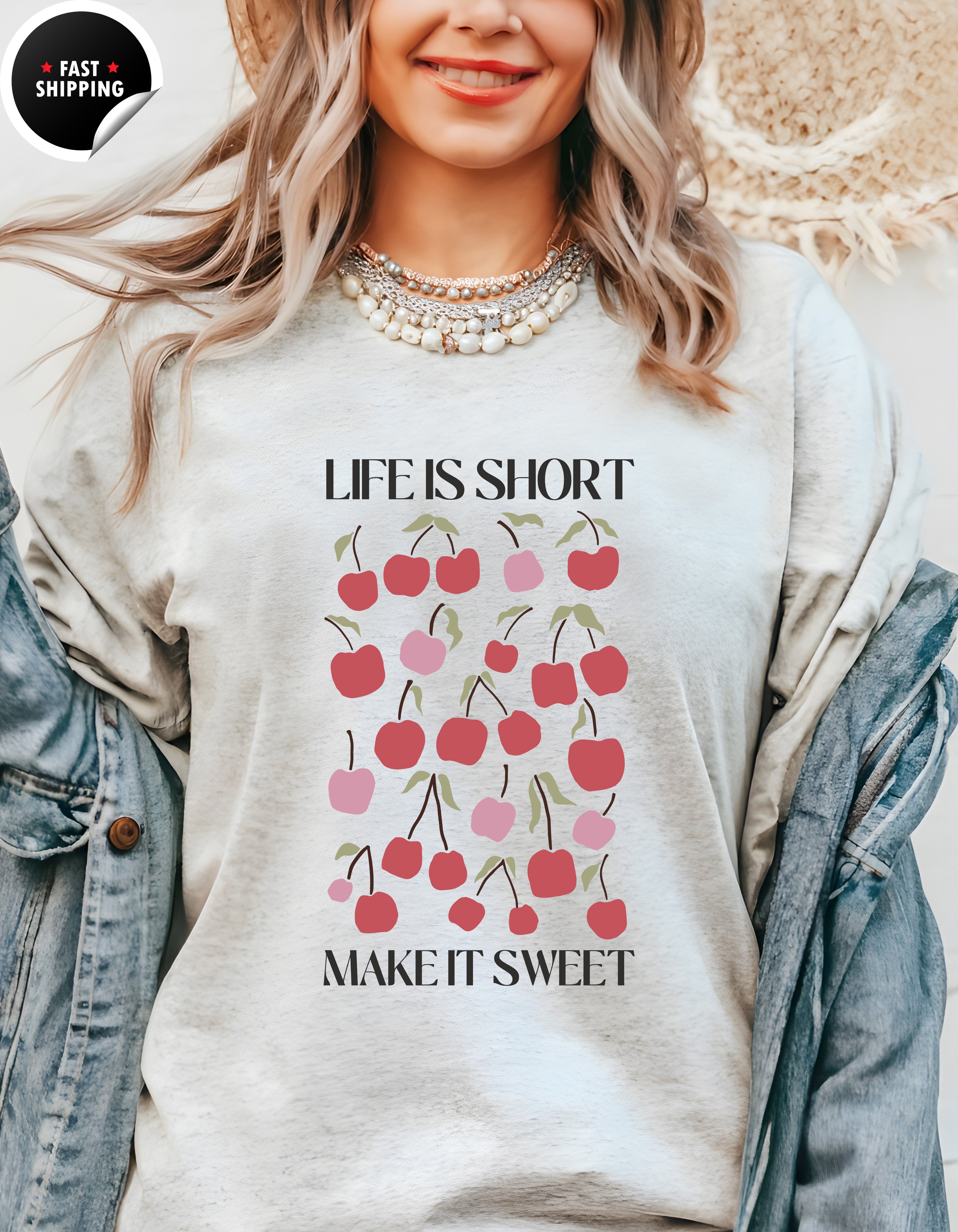 Life is short, make it Sweet, Cute Summer Shirt, Motivational T-Shirt Lifestyle Mockup | Nutty Designs