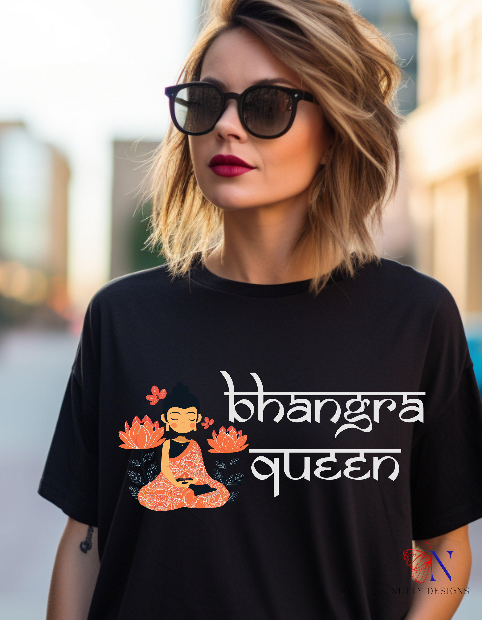 Bhangra Queen pride slogan Swag T-Shirt Lifestyle Mockup | Nutty Designs